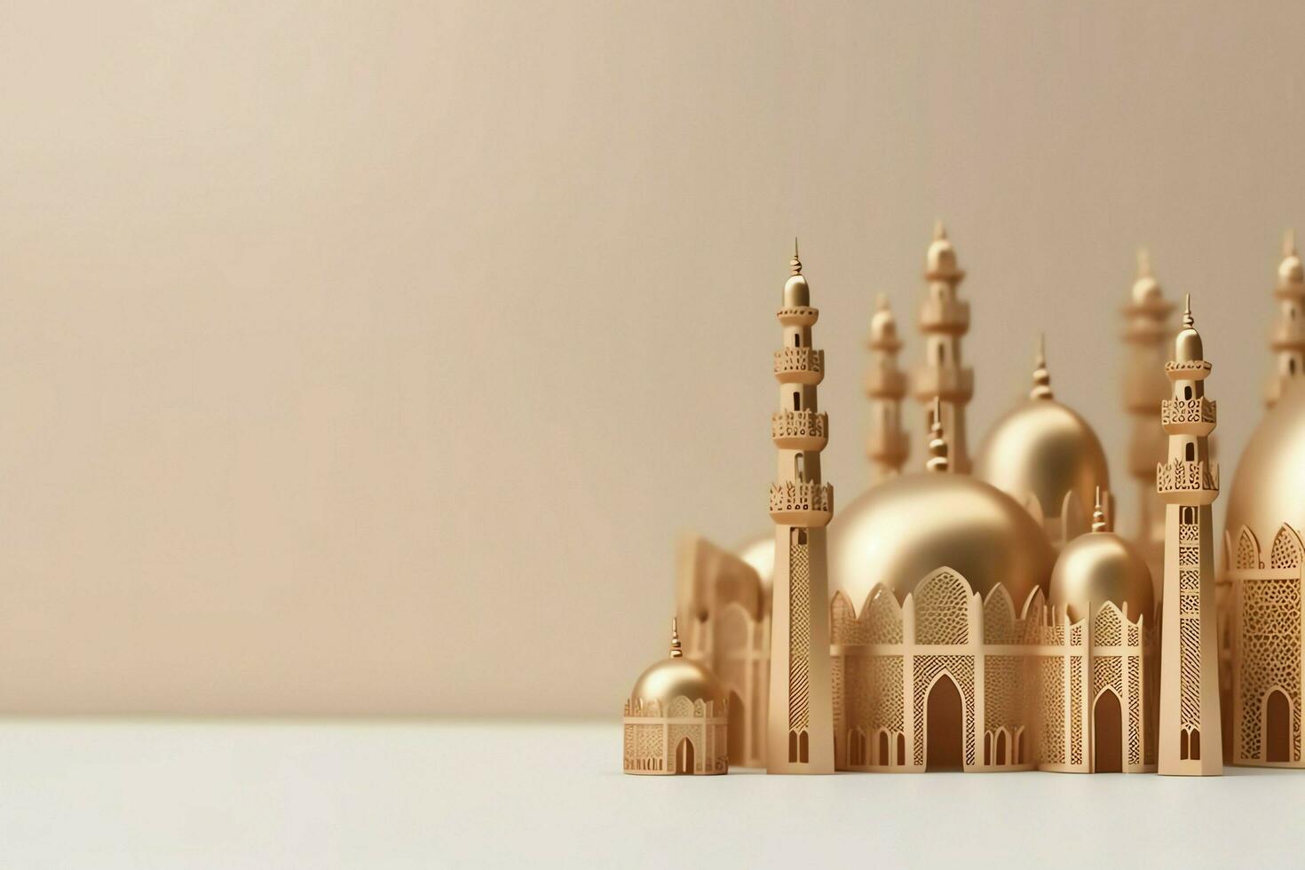 Eid mubarak and ramadan kareem greetings with copy space. Eid al fitr islamic lantern and mosque concept by AI Generated photo