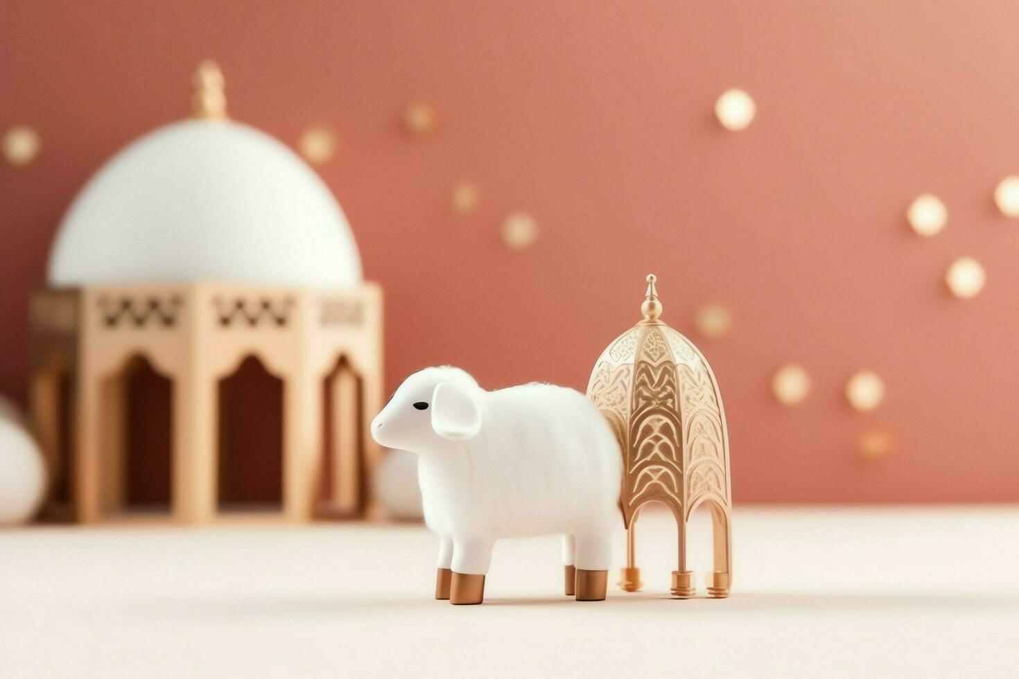 Eid mubarak and ramadan kareem greetings with copy space. Eid al fitr islamic lantern and mosque concept by AI Generated photo
