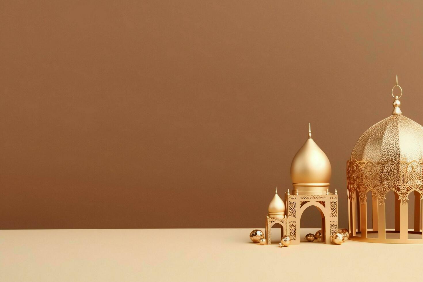 Eid mubarak and ramadan kareem greetings with copy space. Eid al fitr islamic lantern and mosque concept by AI Generated photo
