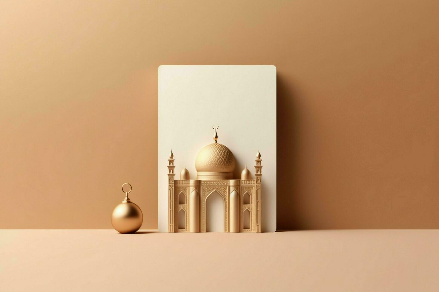 Eid mubarak and ramadan kareem greetings with copy space. Eid al fitr islamic lantern and mosque concept by AI Generated photo