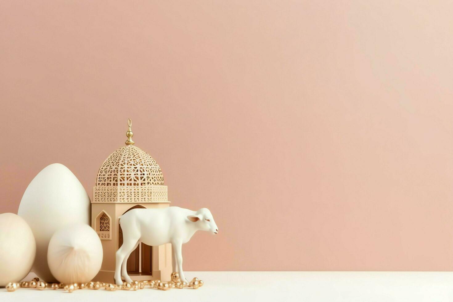Eid mubarak and ramadan kareem greetings with copy space. Eid al fitr islamic lantern and mosque concept by AI Generated photo