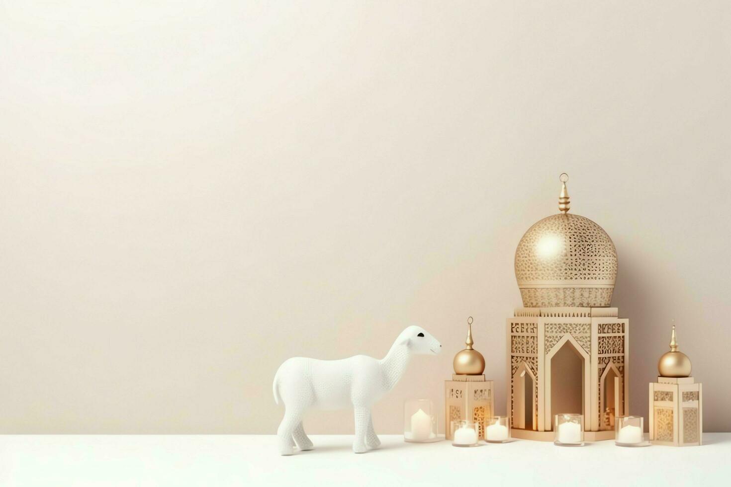 Eid mubarak and ramadan kareem greetings with copy space. Eid al fitr islamic lantern and mosque concept by AI Generated photo