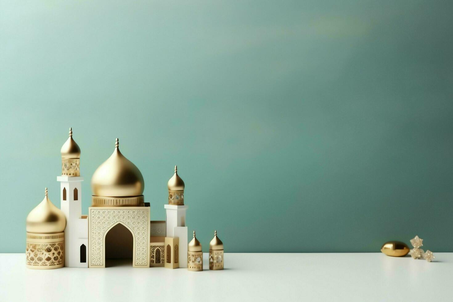 Eid mubarak and ramadan kareem greetings with copy space. Eid al fitr islamic lantern and mosque concept by AI Generated photo