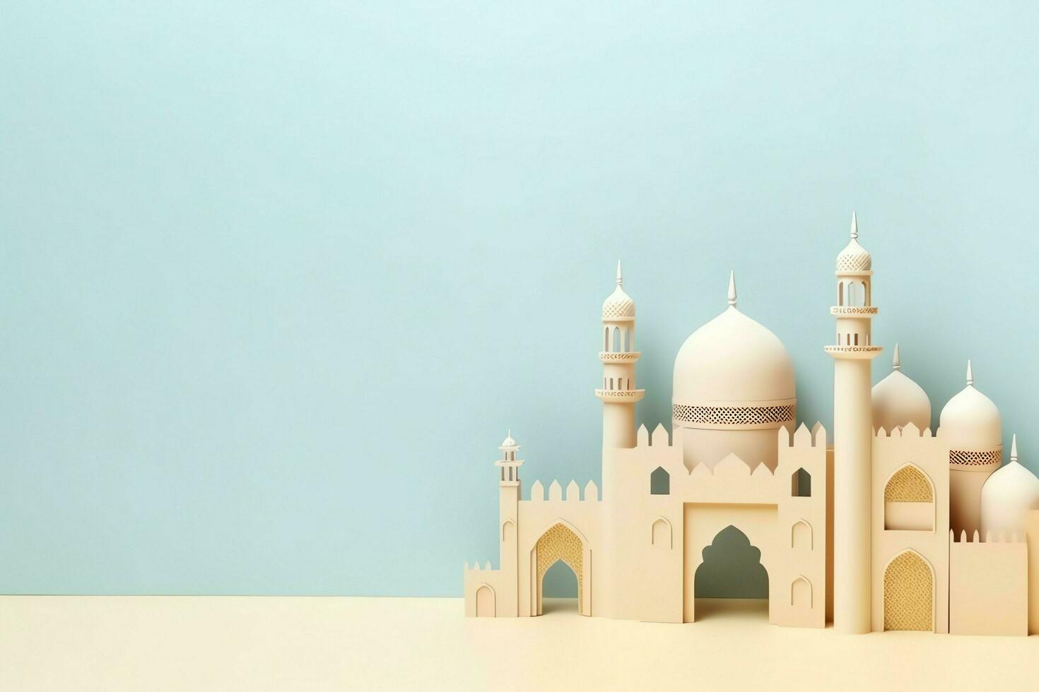 Eid mubarak and ramadan kareem greetings with copy space. Eid al fitr islamic lantern and mosque concept by AI Generated photo