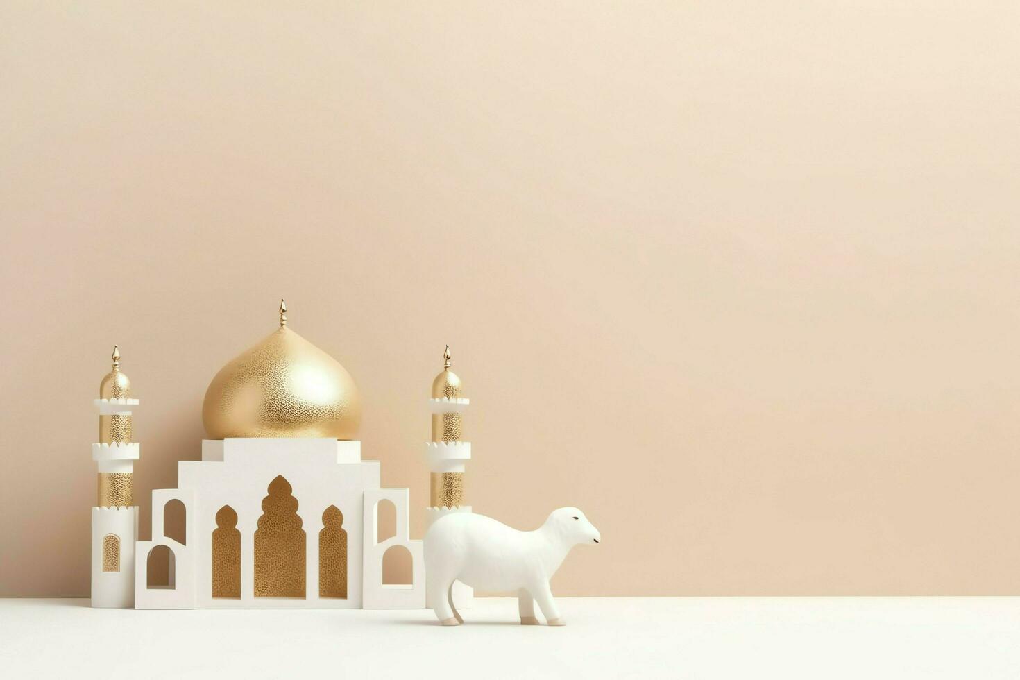Eid mubarak and ramadan kareem greetings with copy space. Eid al fitr islamic lantern and mosque concept by AI Generated photo