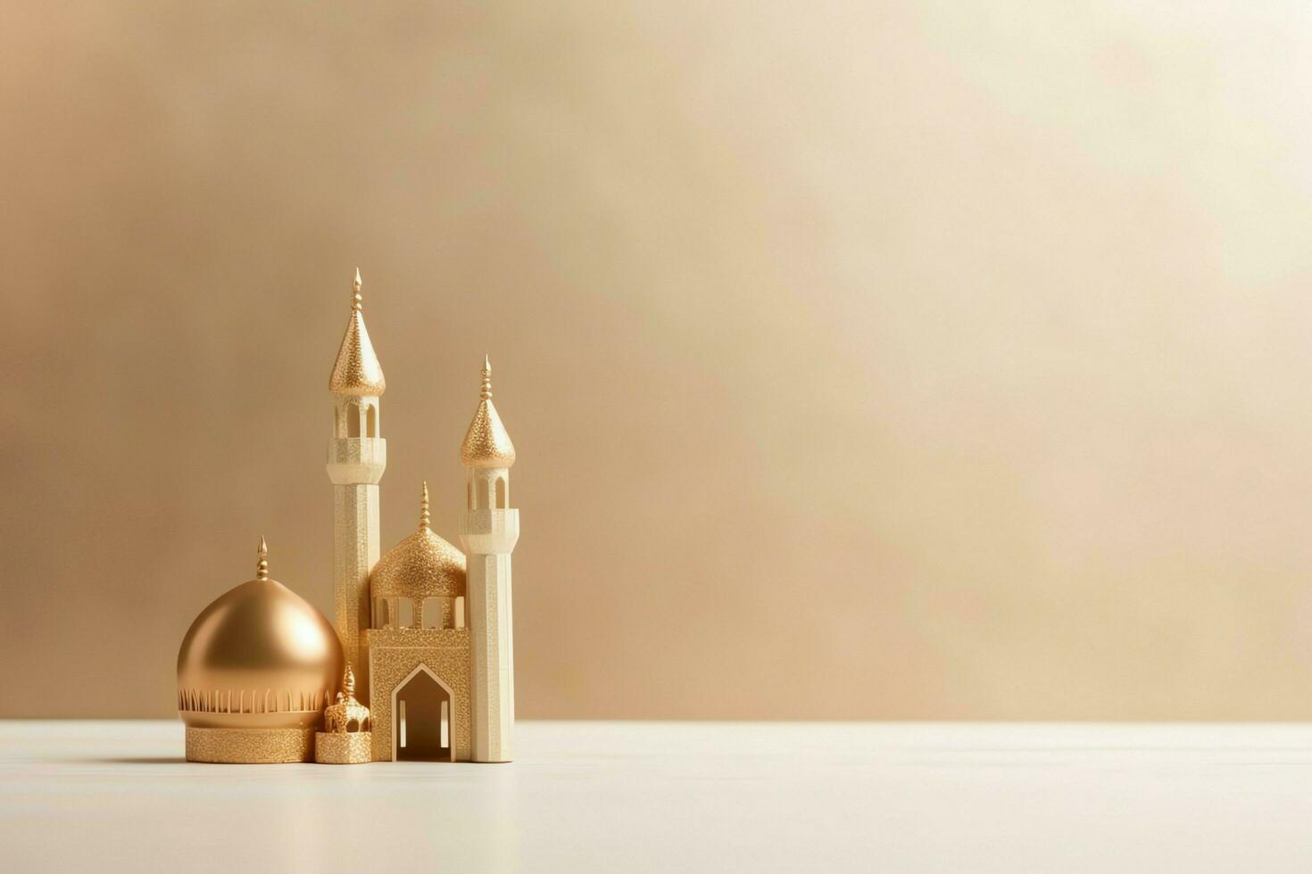 Eid mubarak and ramadan kareem greetings with copy space. Eid al fitr islamic lantern and mosque concept by AI Generated photo