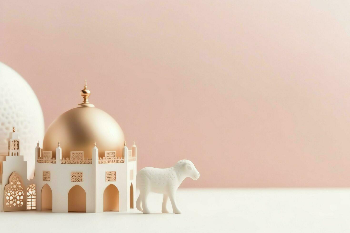 Eid mubarak and ramadan kareem greetings with copy space. Eid al fitr islamic lantern and mosque concept by AI Generated photo