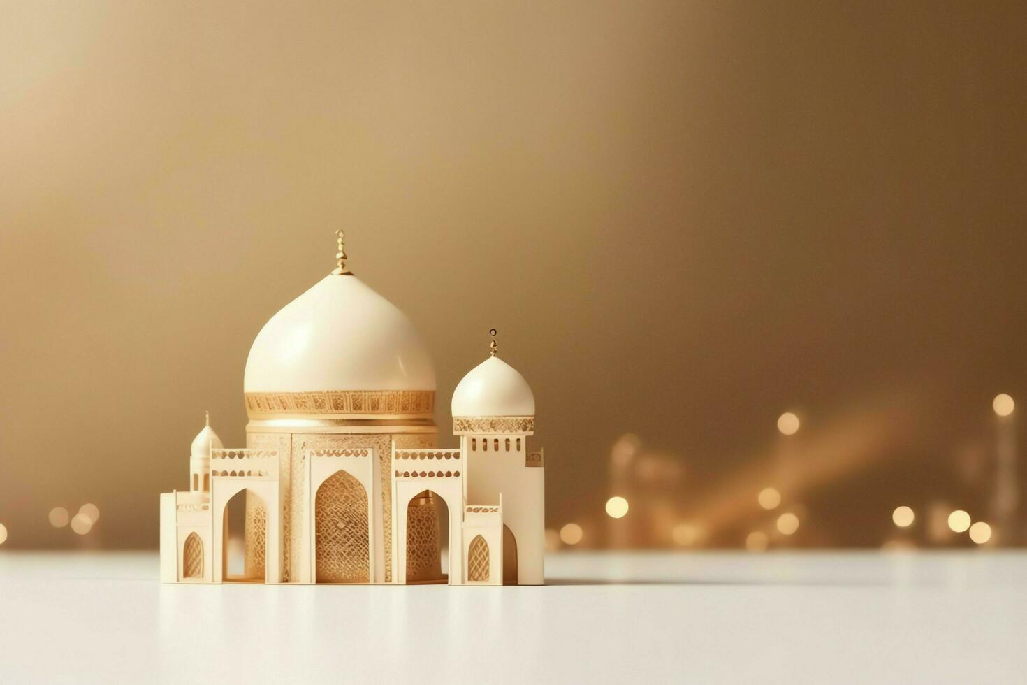 Eid mubarak and ramadan kareem greetings with copy space. Eid al fitr islamic lantern and mosque concept by AI Generated photo