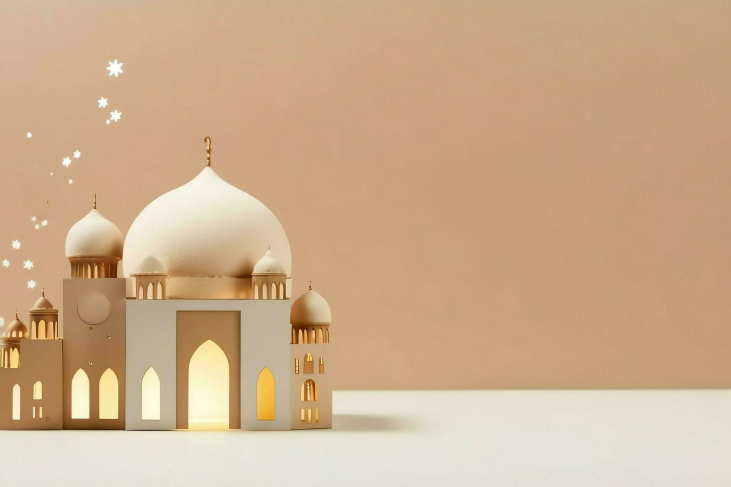 Eid mubarak and ramadan kareem greetings with copy space. Eid al fitr islamic lantern and mosque concept by AI Generated photo