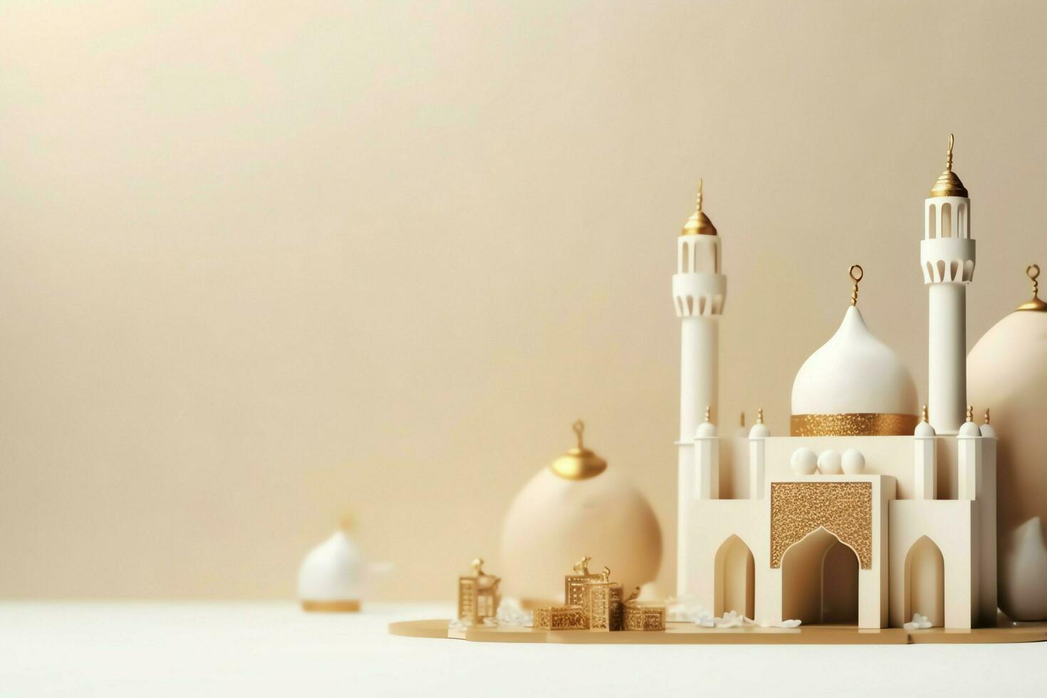 Eid mubarak and ramadan kareem greetings with copy space. Eid al fitr islamic lantern and mosque concept by AI Generated photo