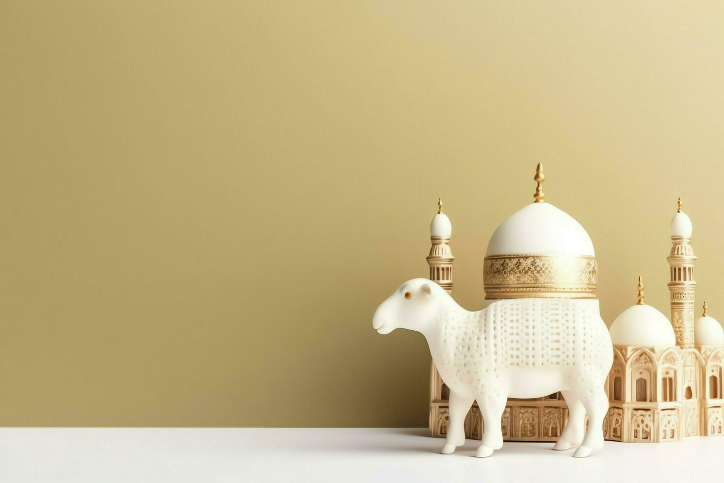 Eid mubarak and ramadan kareem greetings with copy space. Eid al fitr islamic lantern and mosque concept by AI Generated photo