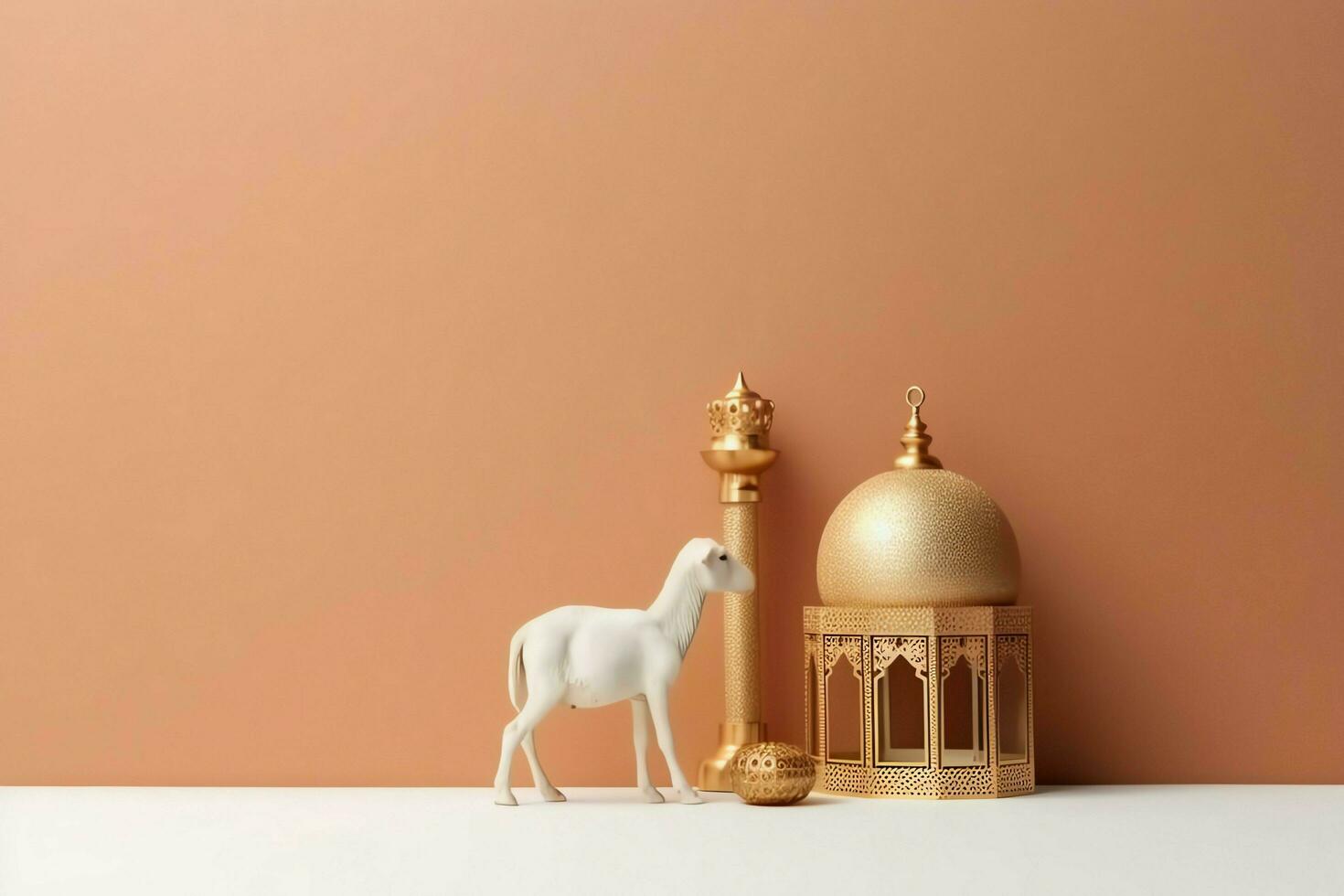 Eid mubarak and ramadan kareem greetings with copy space. Eid al fitr islamic lantern and mosque concept by AI Generated photo