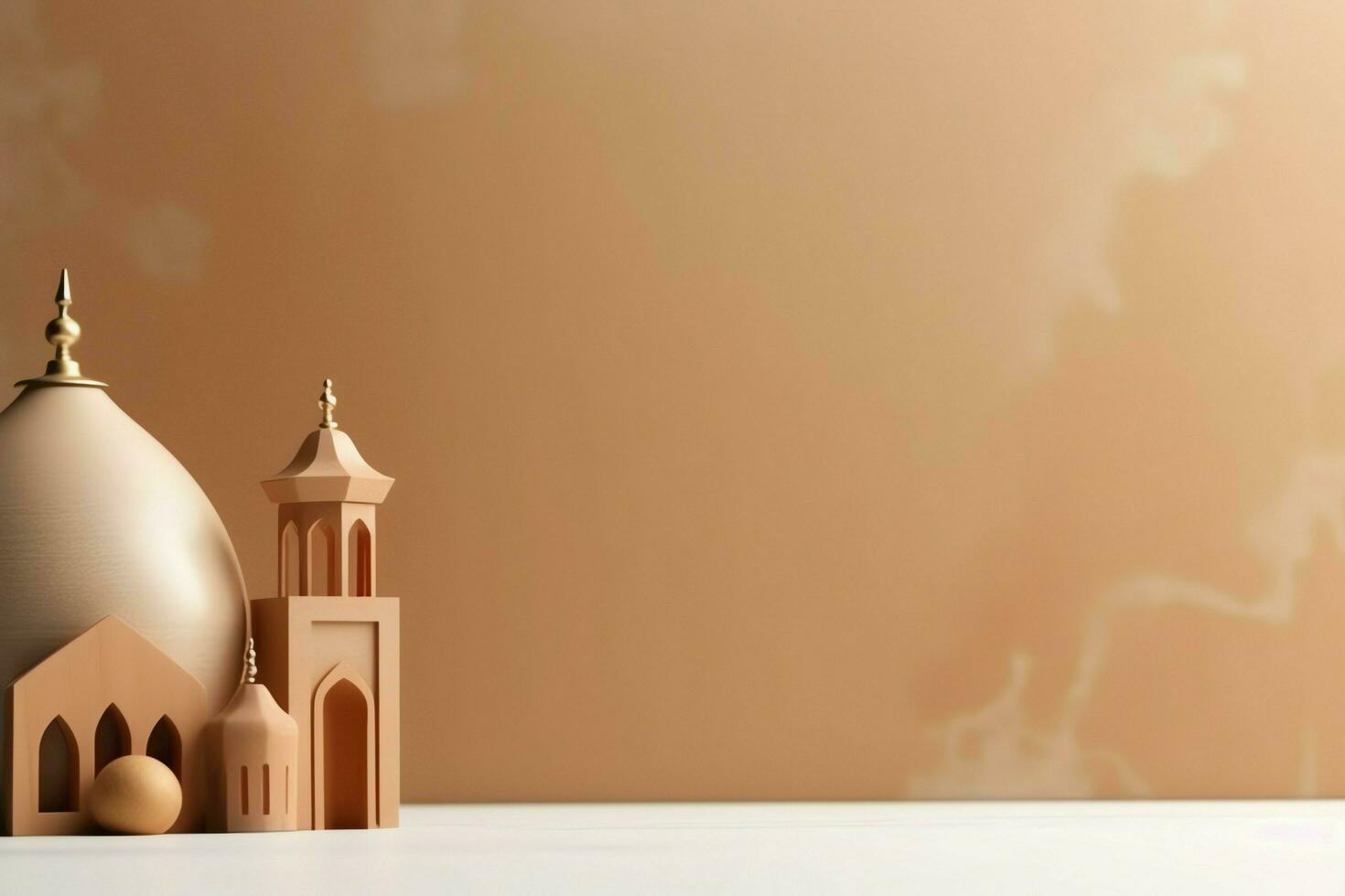 Eid mubarak and ramadan kareem greetings with copy space. Eid al fitr islamic lantern and mosque concept by AI Generated photo