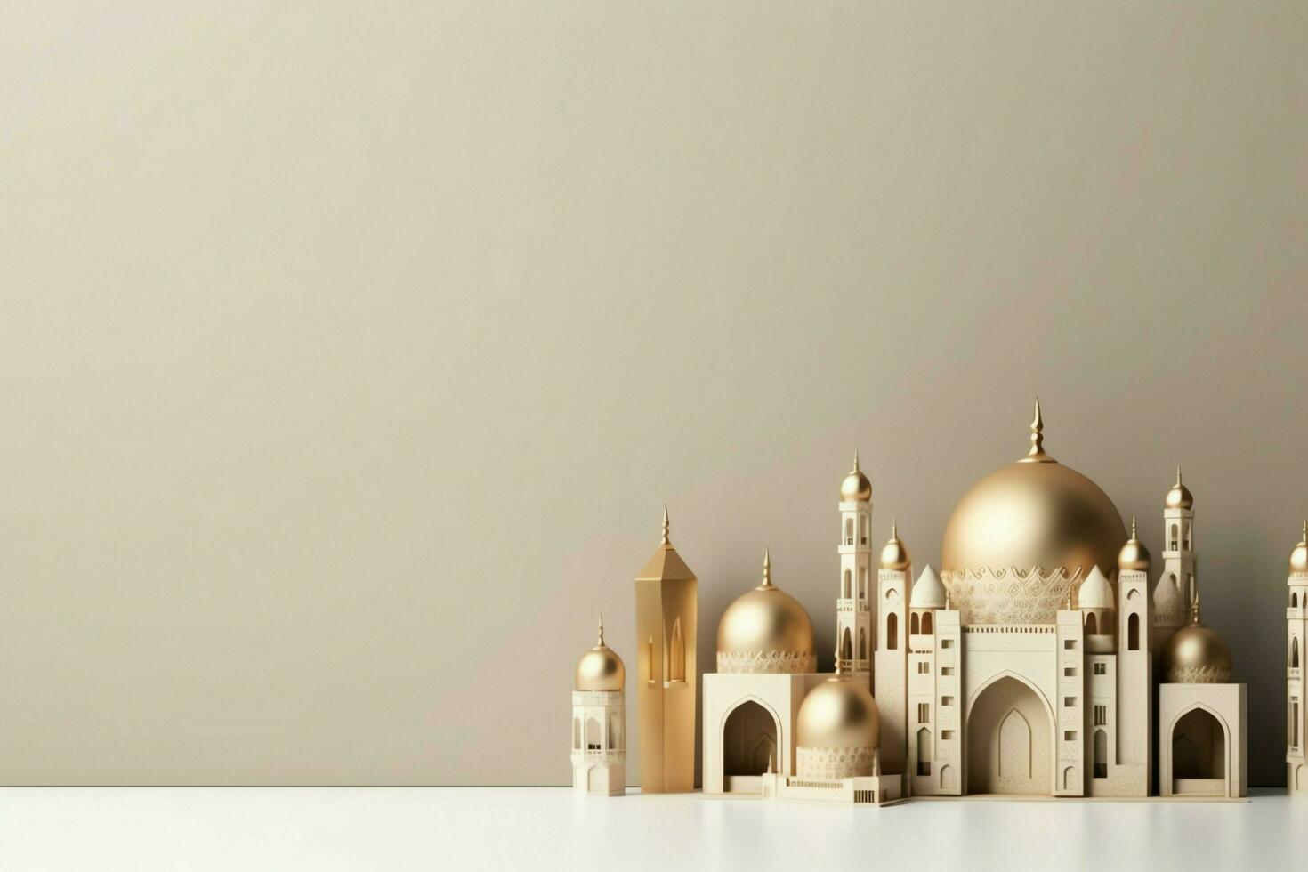 Eid mubarak and ramadan kareem greetings with copy space. Eid al fitr islamic lantern and mosque concept by AI Generated photo