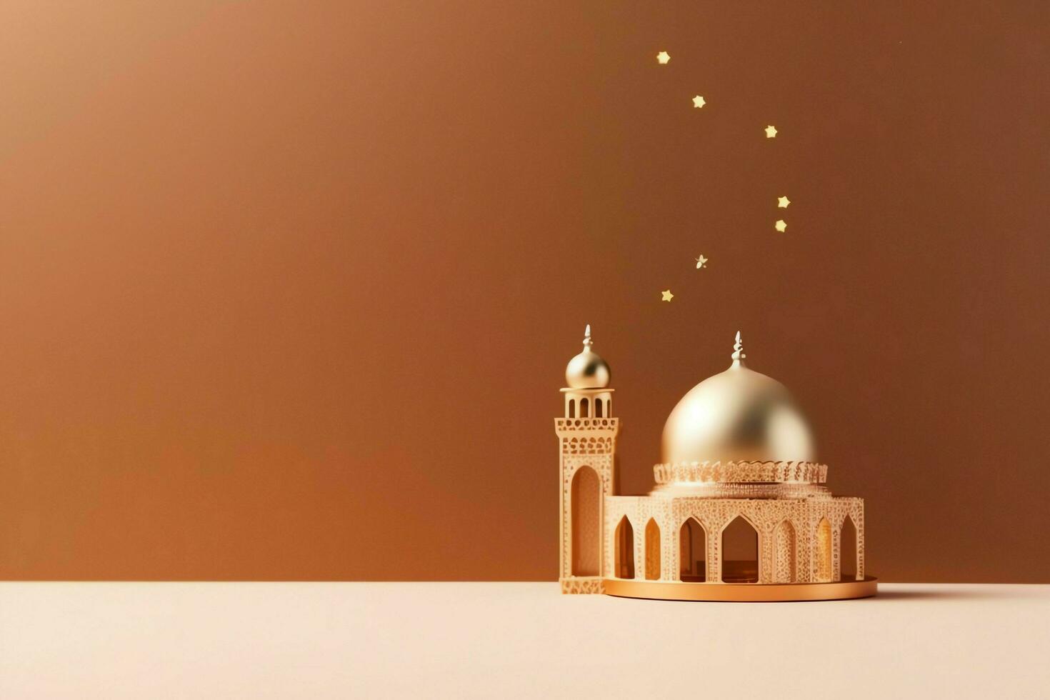 Eid mubarak and ramadan kareem greetings with copy space. Eid al fitr islamic lantern and mosque concept by AI Generated photo