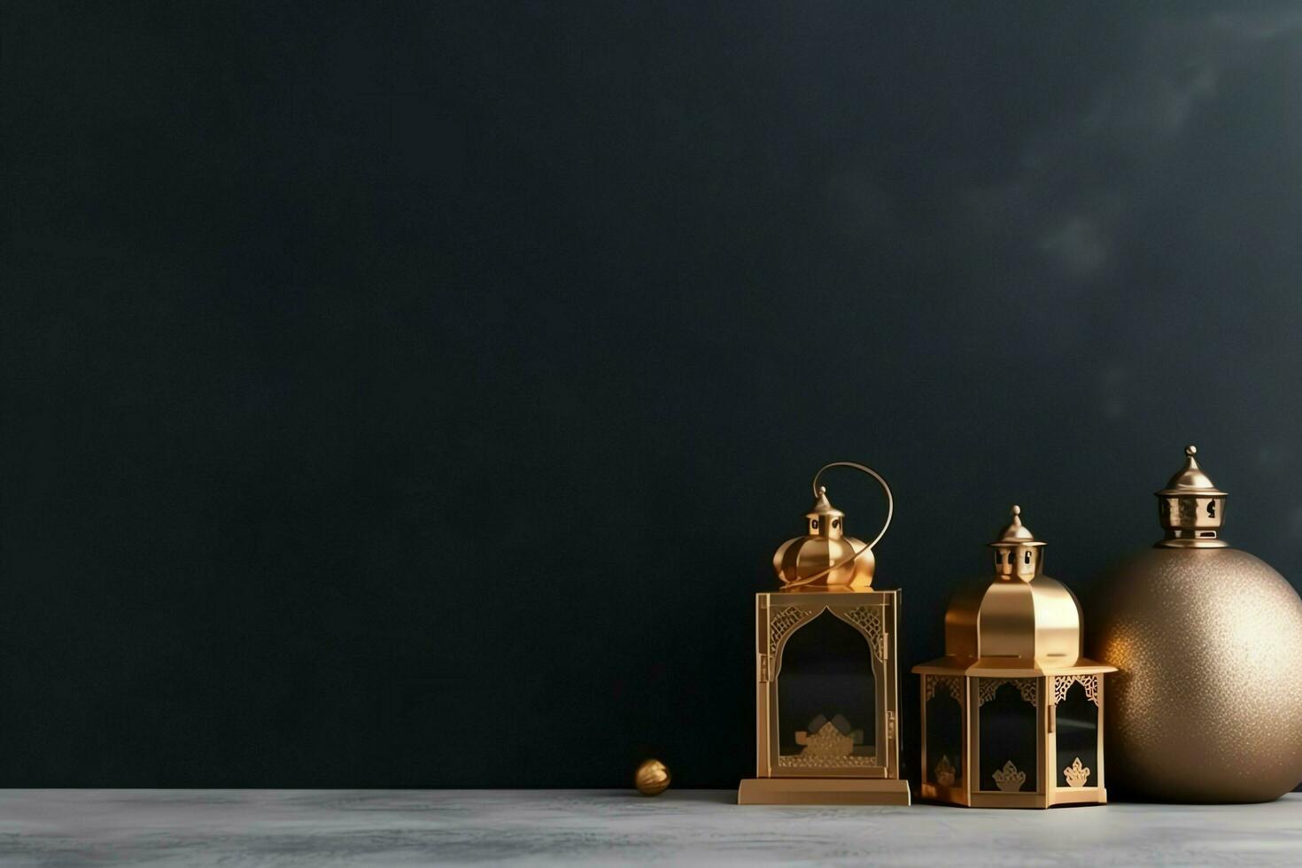Eid mubarak and ramadan kareem greetings with copy space. Eid al fitr islamic lantern and mosque concept by AI Generated photo