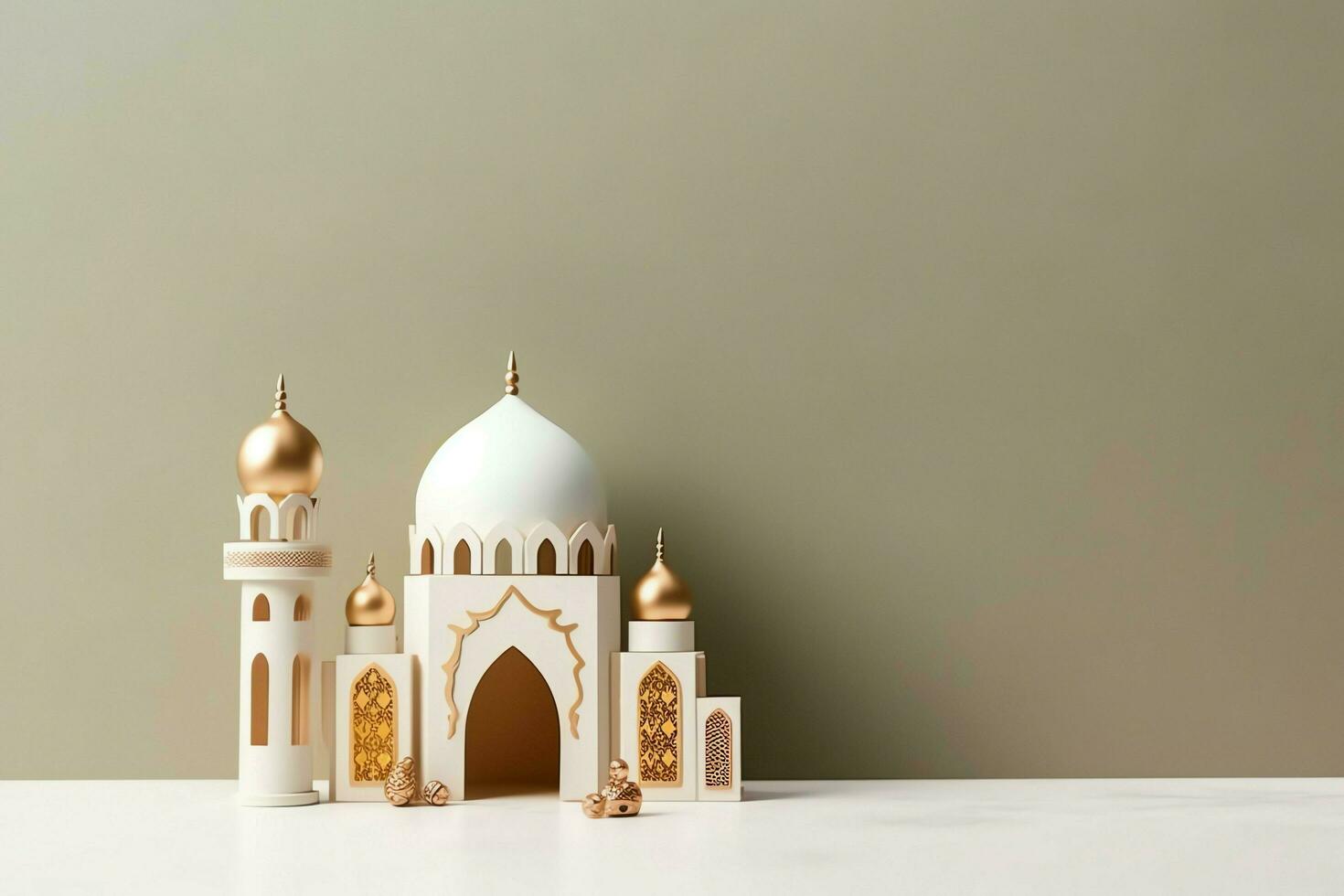 Eid mubarak and ramadan kareem greetings with copy space. Eid al fitr islamic lantern and mosque concept by AI Generated photo