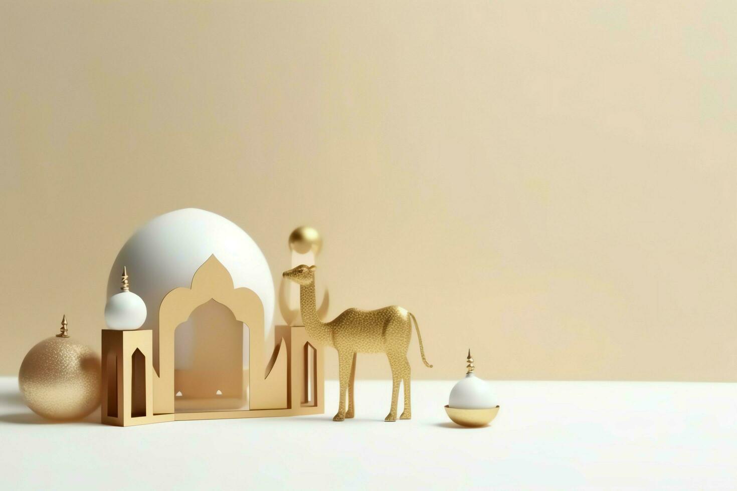 Eid mubarak and ramadan kareem greetings with copy space. Eid al fitr islamic lantern and mosque concept by AI Generated photo