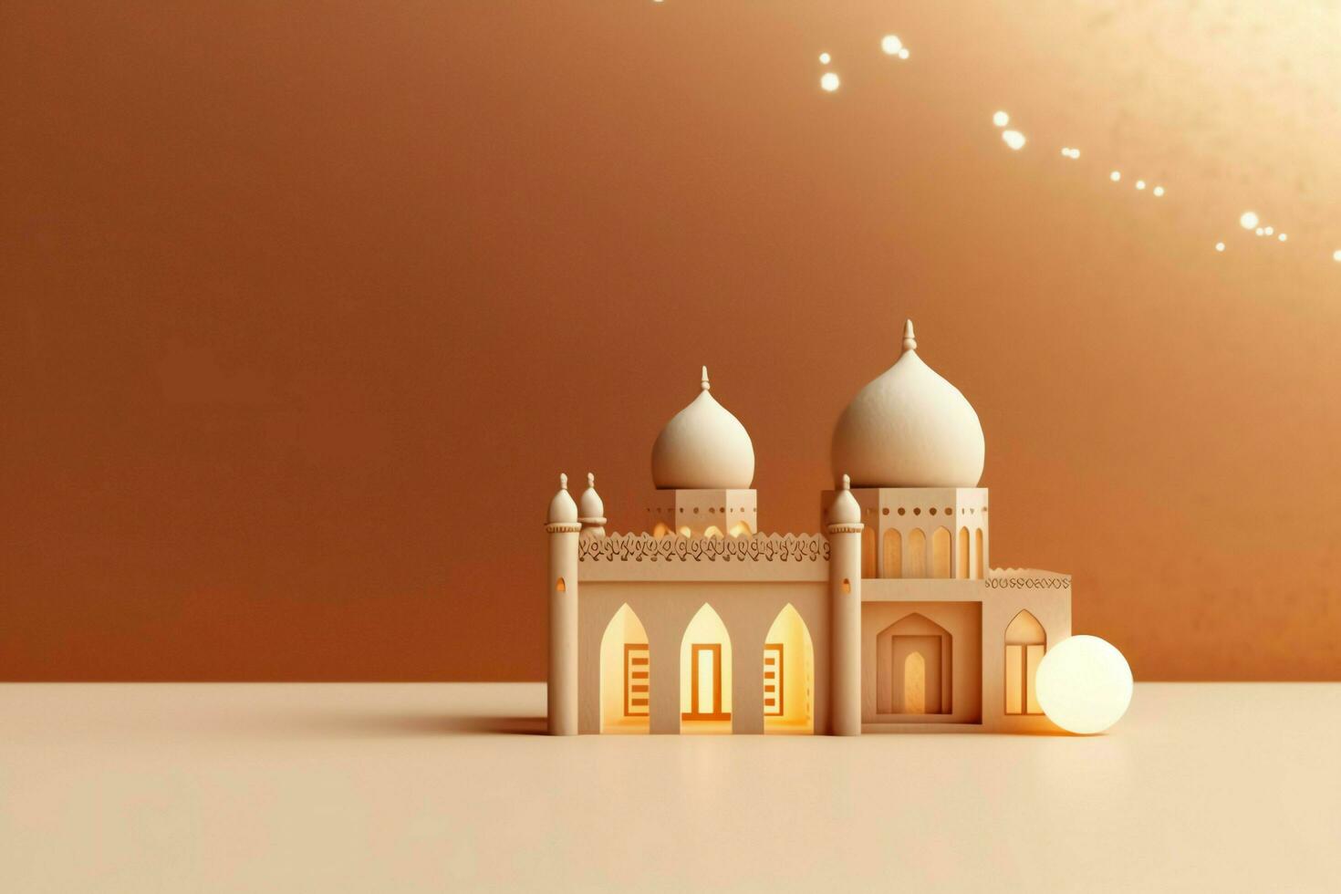 Eid mubarak and ramadan kareem greetings with copy space. Eid al fitr islamic lantern and mosque concept by AI Generated photo