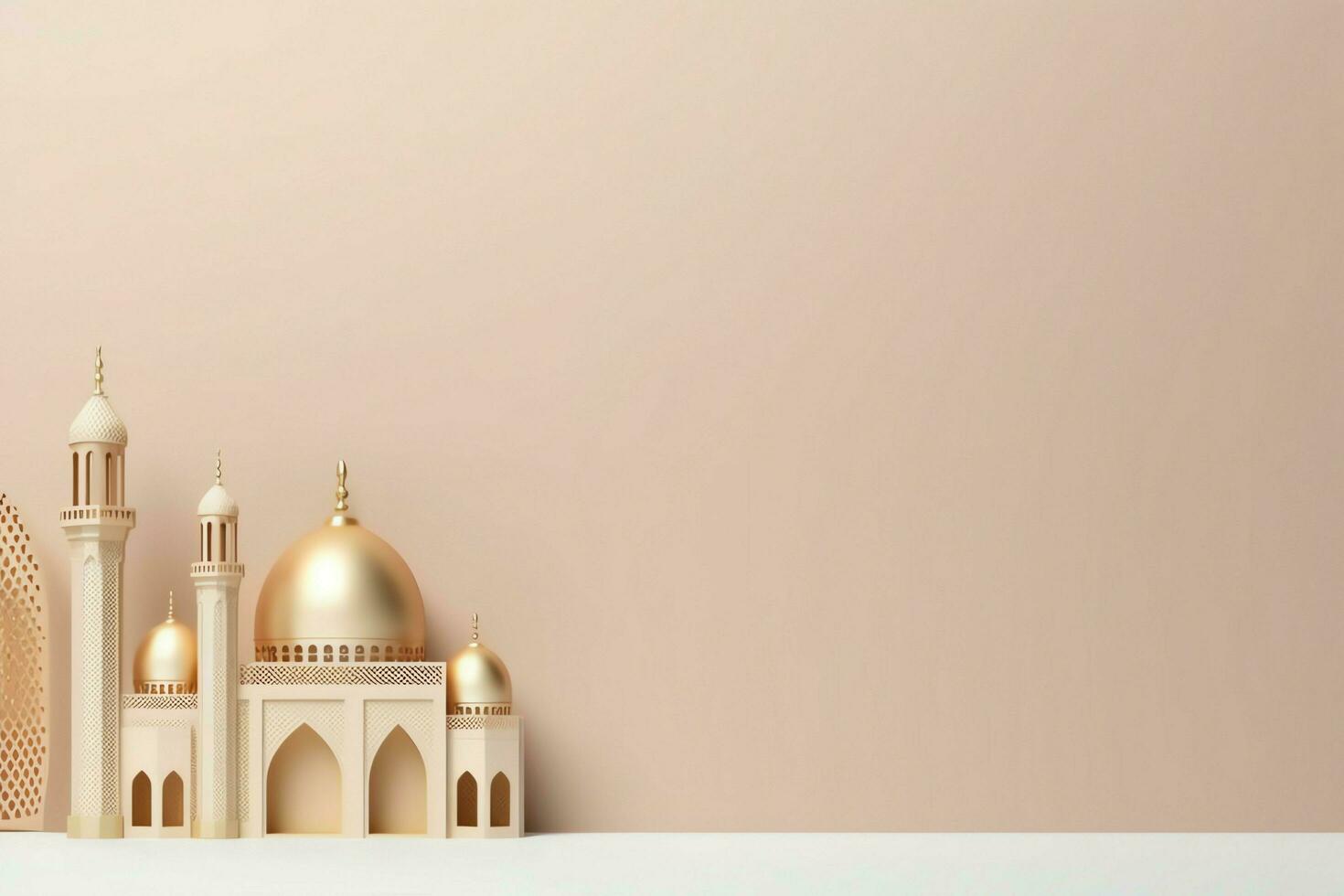 Eid mubarak and ramadan kareem greetings with copy space. Eid al fitr islamic lantern and mosque concept by AI Generated photo