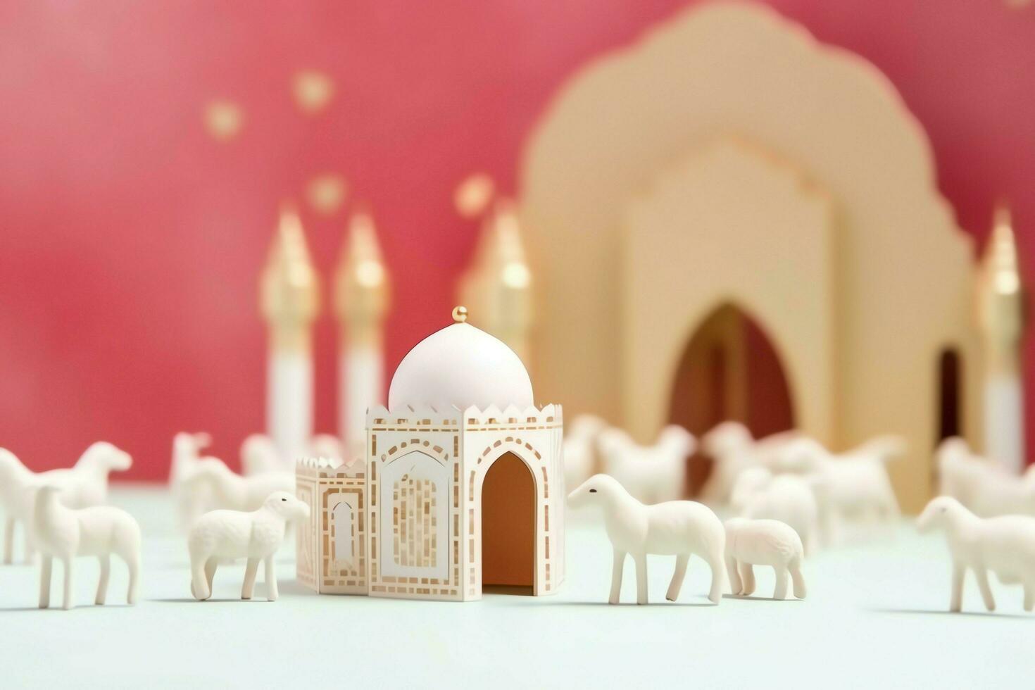 Eid mubarak and ramadan kareem greetings with copy space. Eid al fitr islamic lantern and mosque concept by AI Generated photo