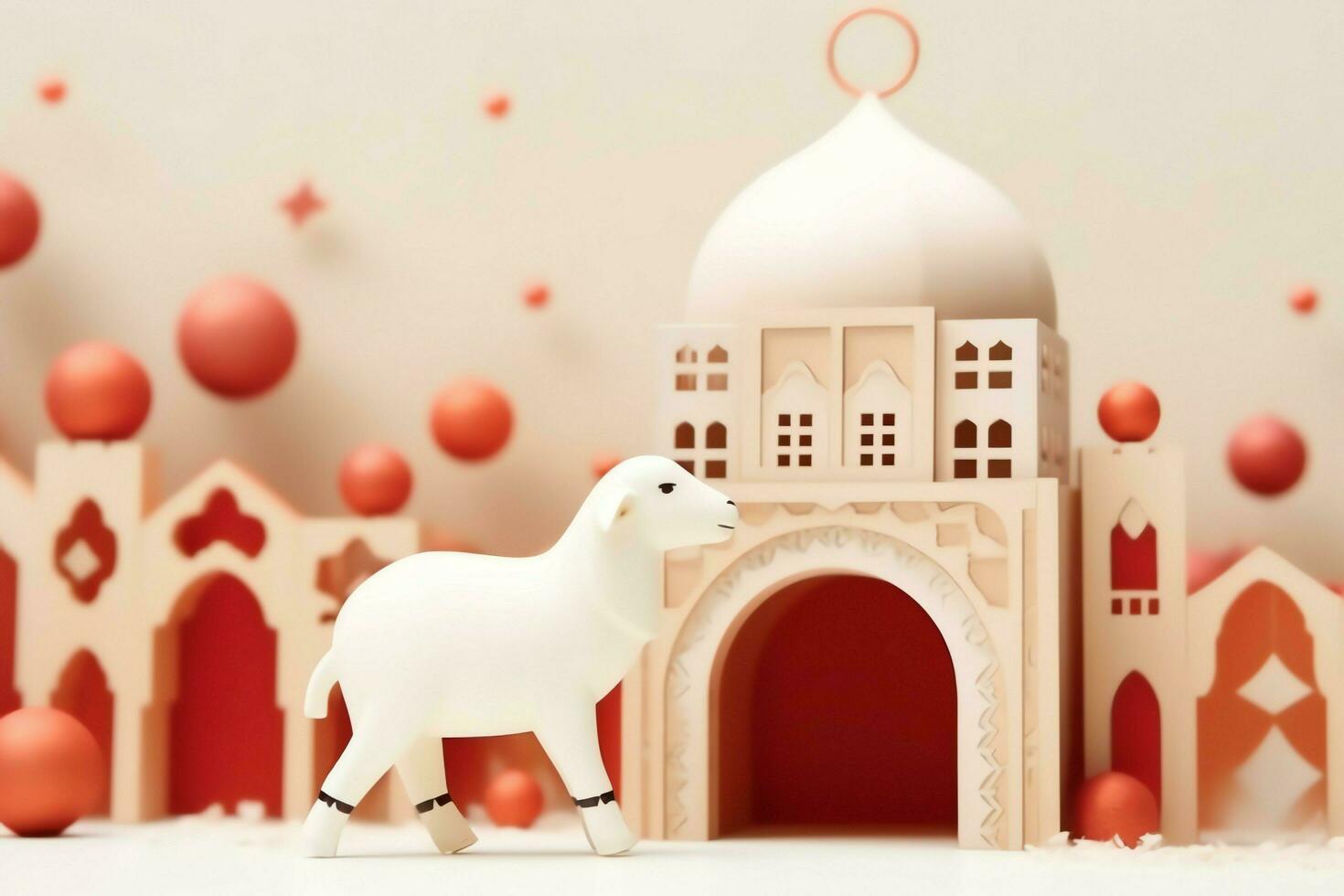 Eid mubarak and ramadan kareem greetings with copy space. Eid al fitr islamic lantern and mosque concept by AI Generated photo