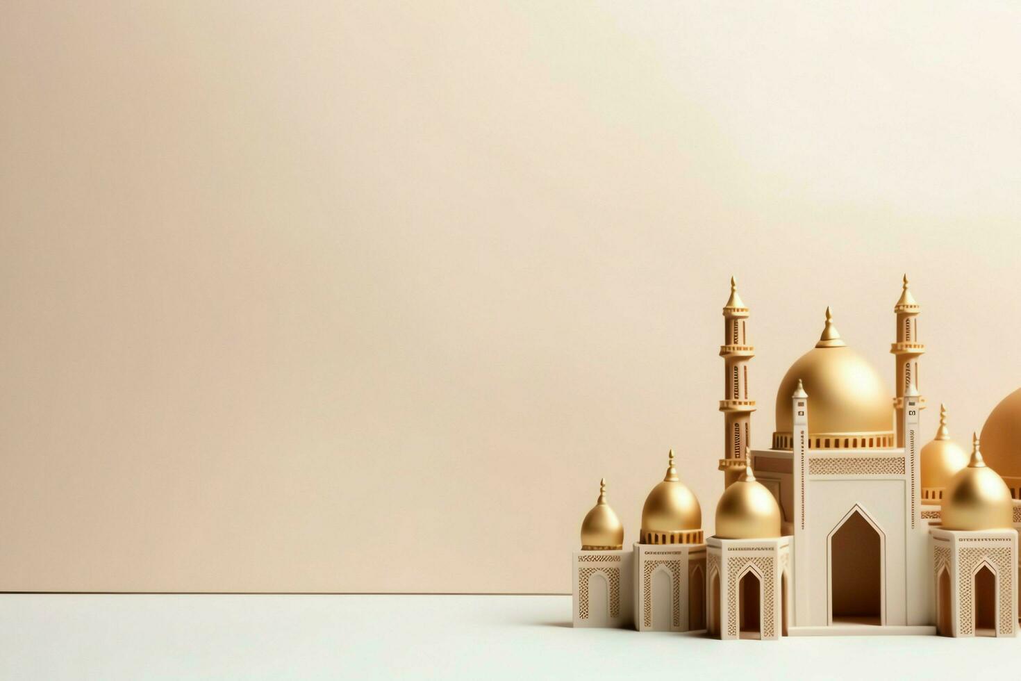 Eid mubarak and ramadan kareem greetings with copy space. Eid al fitr islamic lantern and mosque concept by AI Generated photo