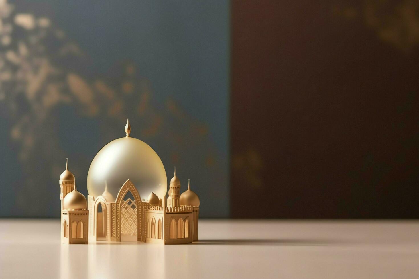 Eid mubarak and ramadan kareem greetings with copy space. Eid al fitr islamic lantern and mosque concept by AI Generated photo