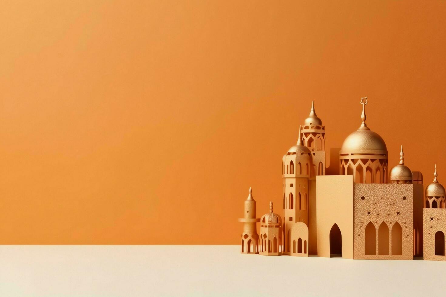 Eid mubarak and ramadan kareem greetings with copy space. Eid al fitr islamic lantern and mosque concept by AI Generated photo