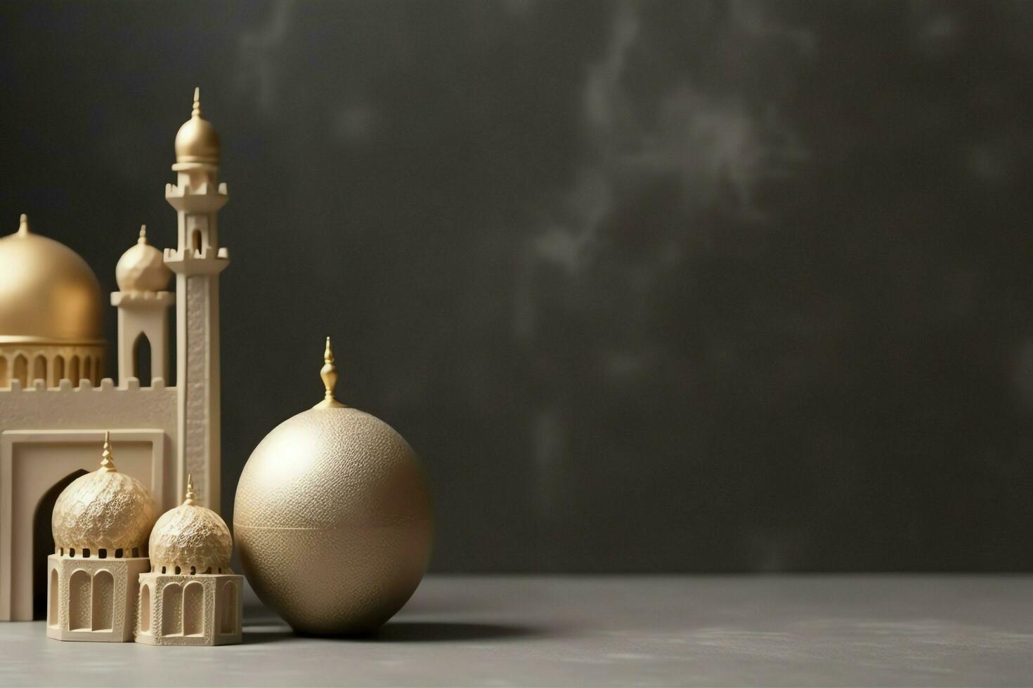 Eid mubarak and ramadan kareem greetings with copy space. Eid al fitr islamic lantern and mosque concept by AI Generated photo
