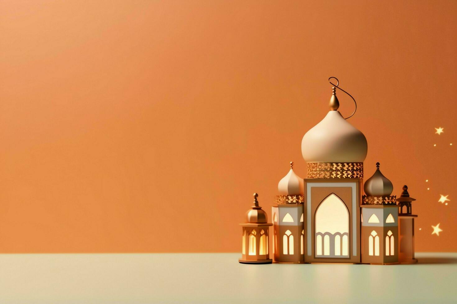 Eid mubarak and ramadan kareem greetings with copy space. Eid al fitr islamic lantern and mosque concept by AI Generated photo