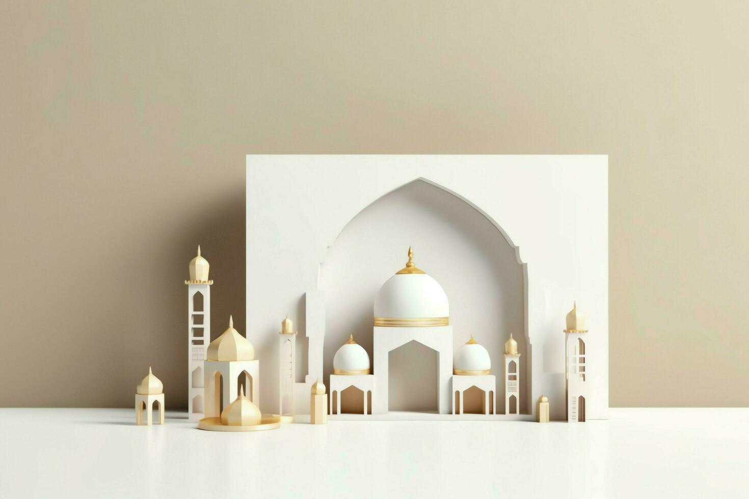 Eid mubarak and ramadan kareem greetings with copy space. Eid al fitr islamic lantern and mosque concept by AI Generated photo