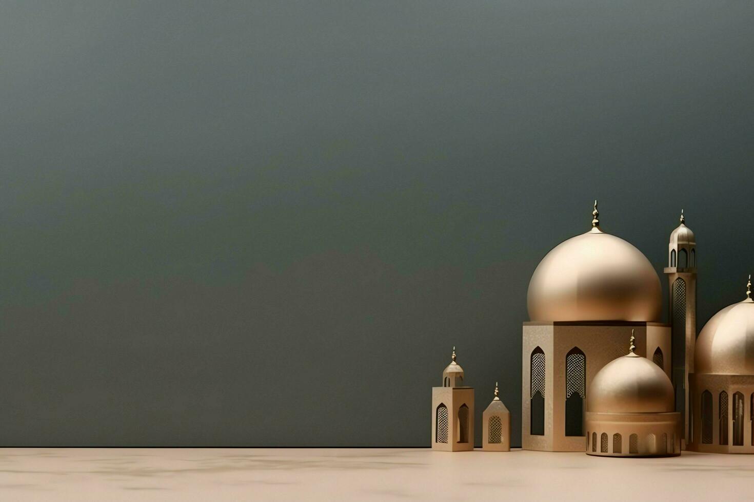 Eid mubarak and ramadan kareem greetings with copy space. Eid al fitr islamic lantern and mosque concept by AI Generated photo