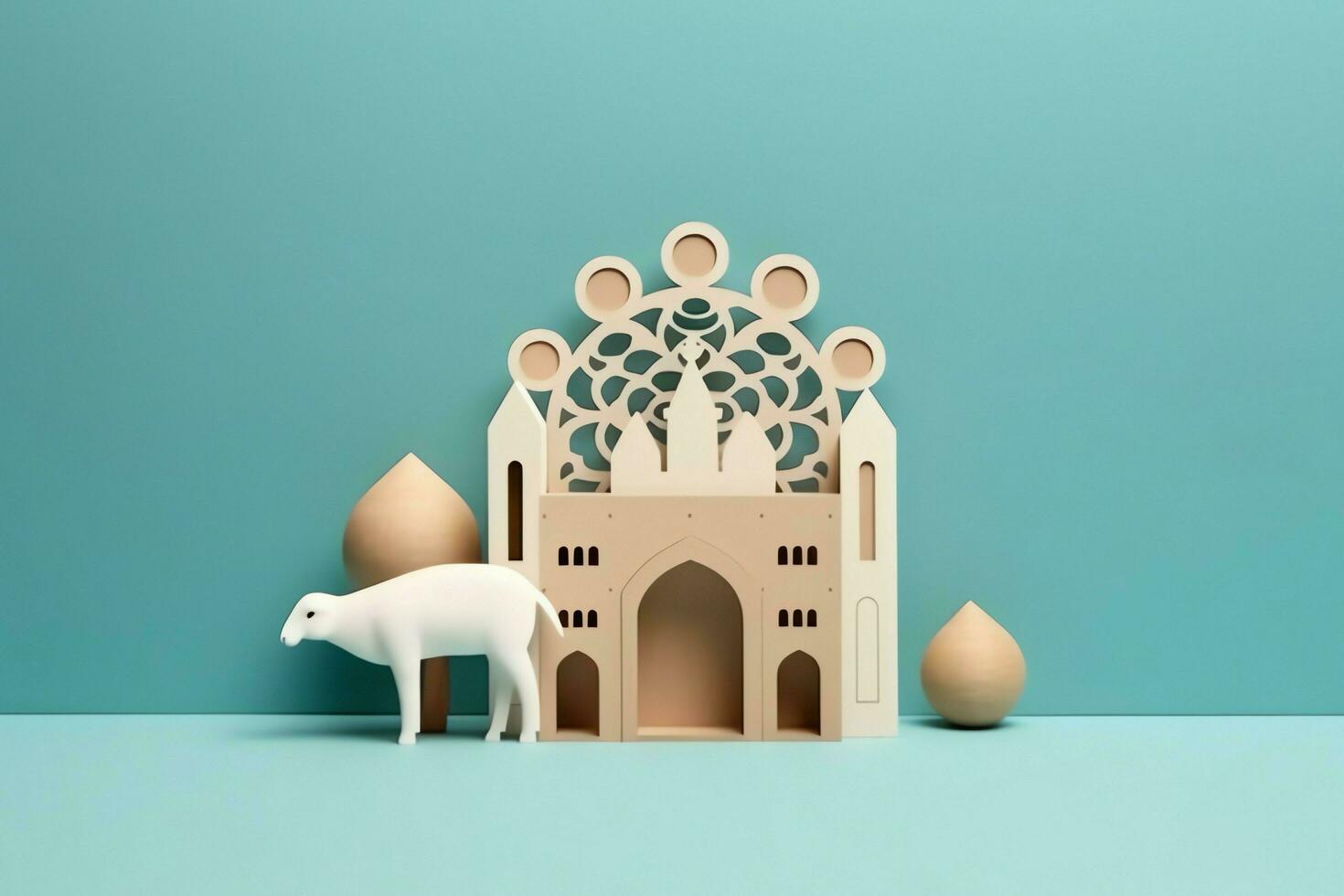 Eid mubarak and ramadan kareem greetings with copy space. Eid al fitr islamic lantern and mosque concept by AI Generated photo