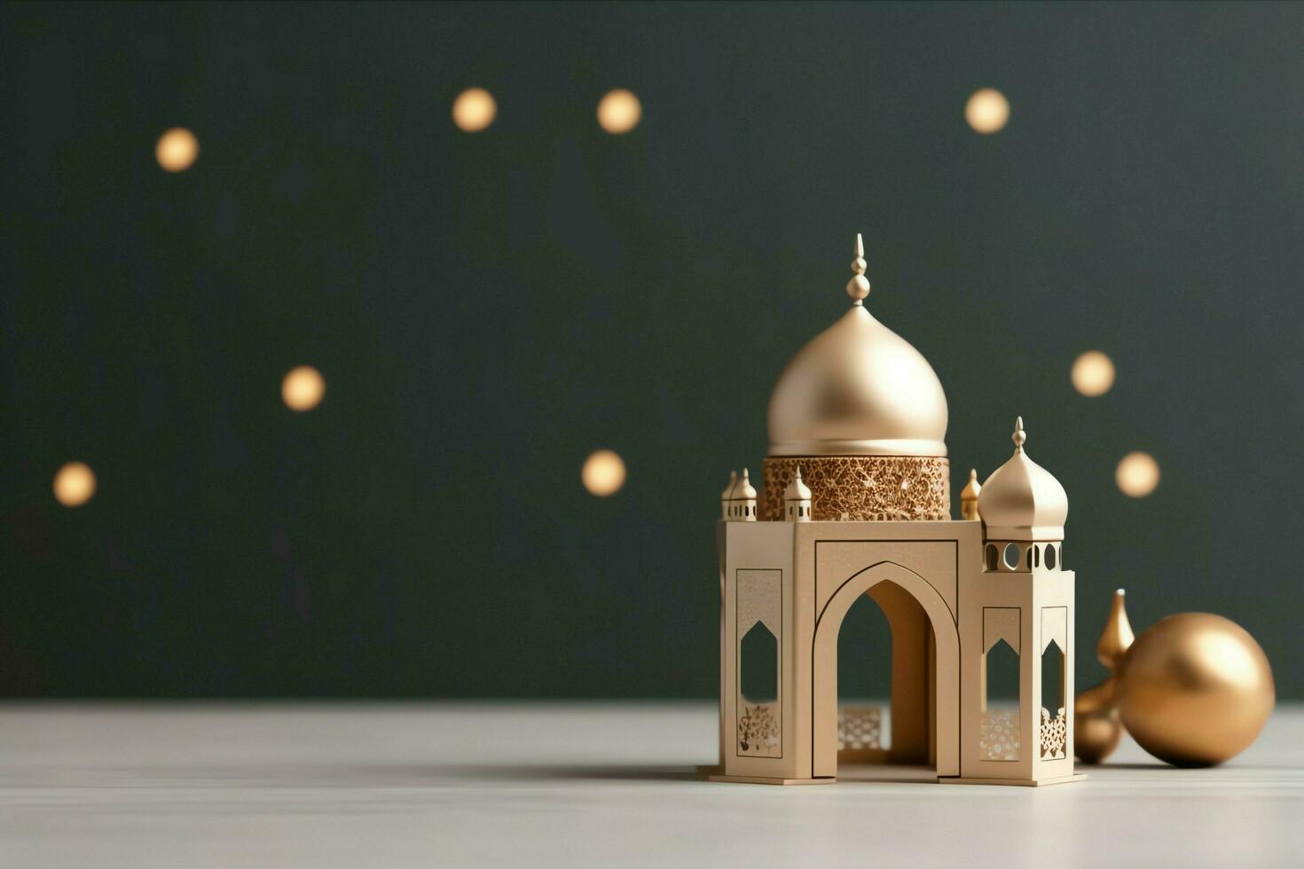 Eid mubarak and ramadan kareem greetings with copy space. Eid al fitr islamic lantern and mosque concept by AI Generated photo