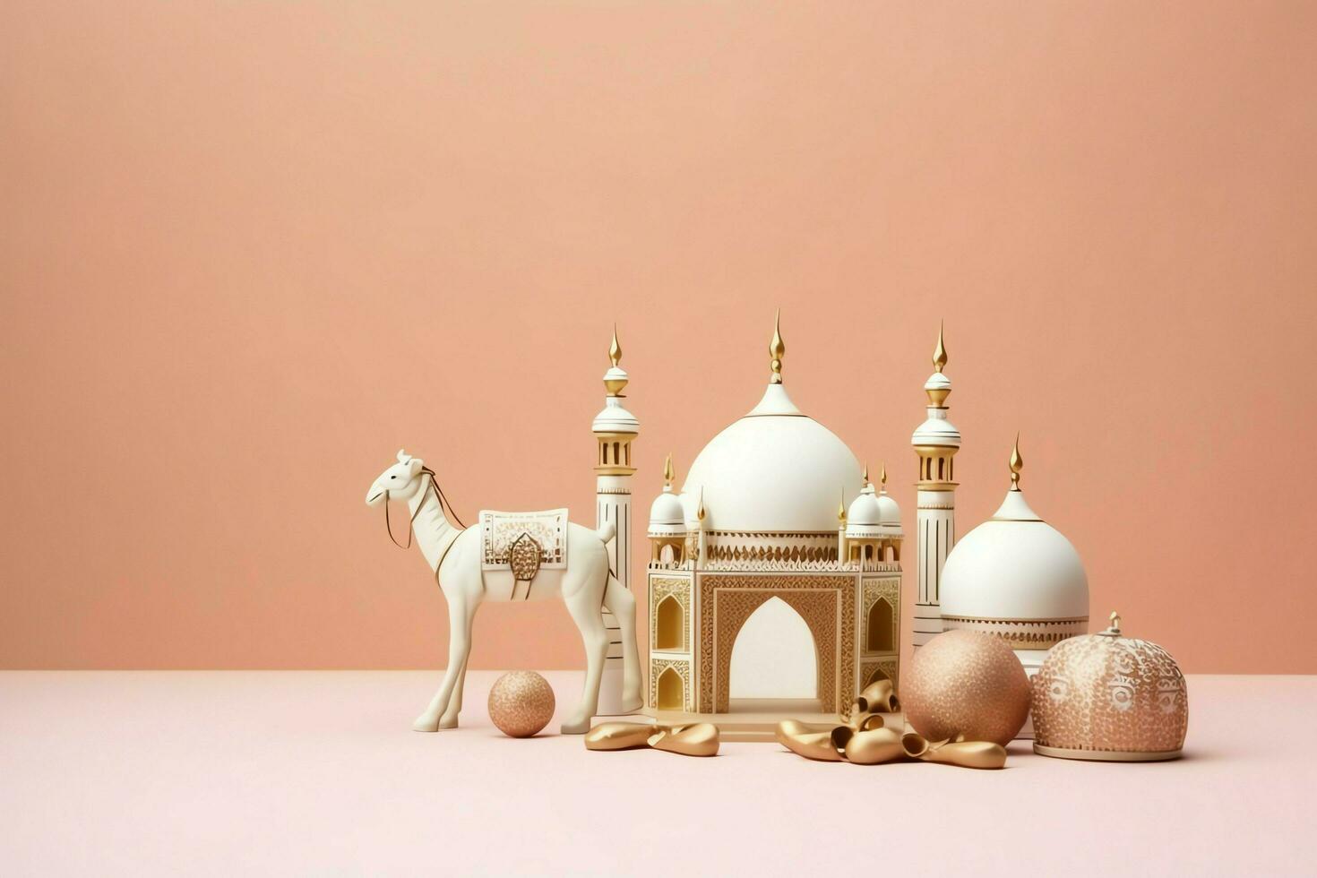 Eid mubarak and ramadan kareem greetings with copy space. Eid al fitr islamic lantern and mosque concept by AI Generated photo