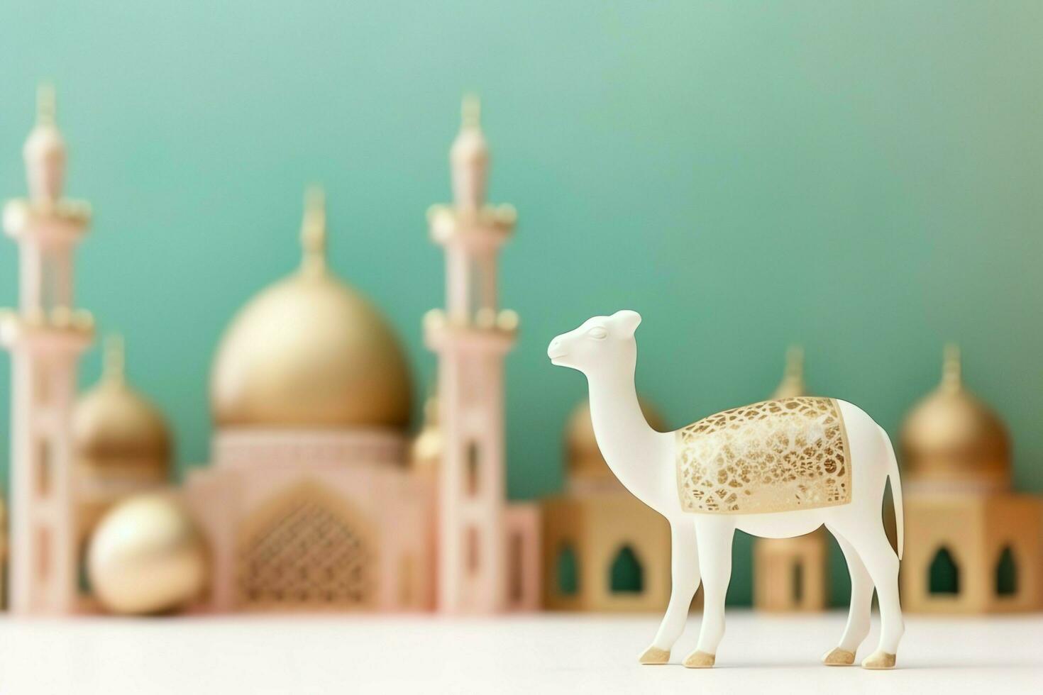 Eid mubarak and ramadan kareem greetings with copy space. Eid al fitr islamic lantern and mosque concept by AI Generated photo