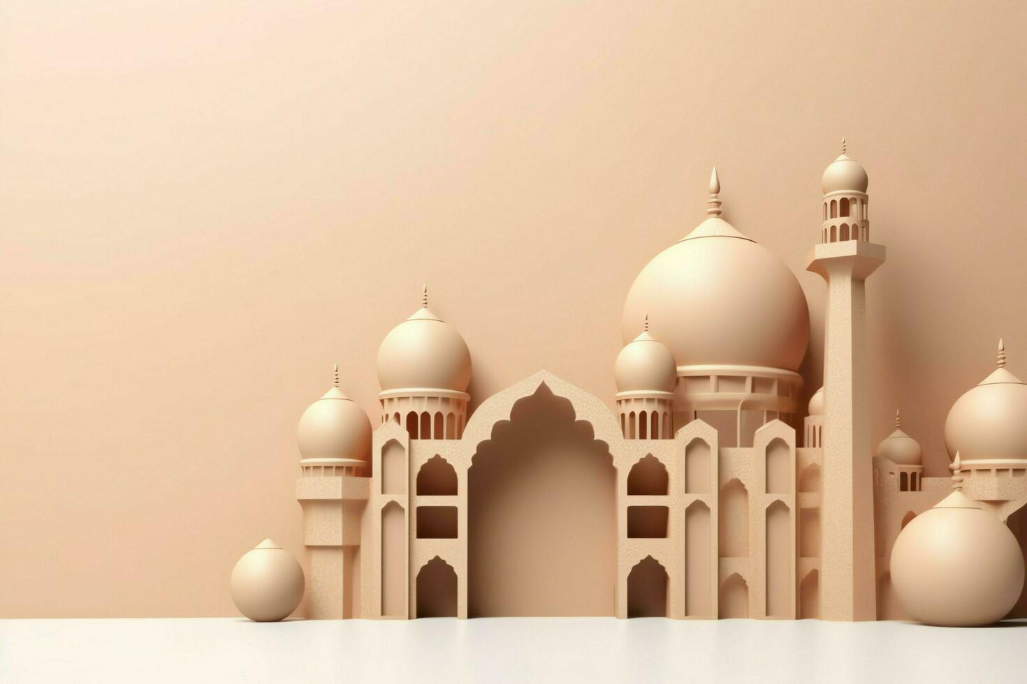 Eid mubarak and ramadan kareem greetings with copy space. Eid al fitr islamic lantern and mosque concept by AI Generated photo
