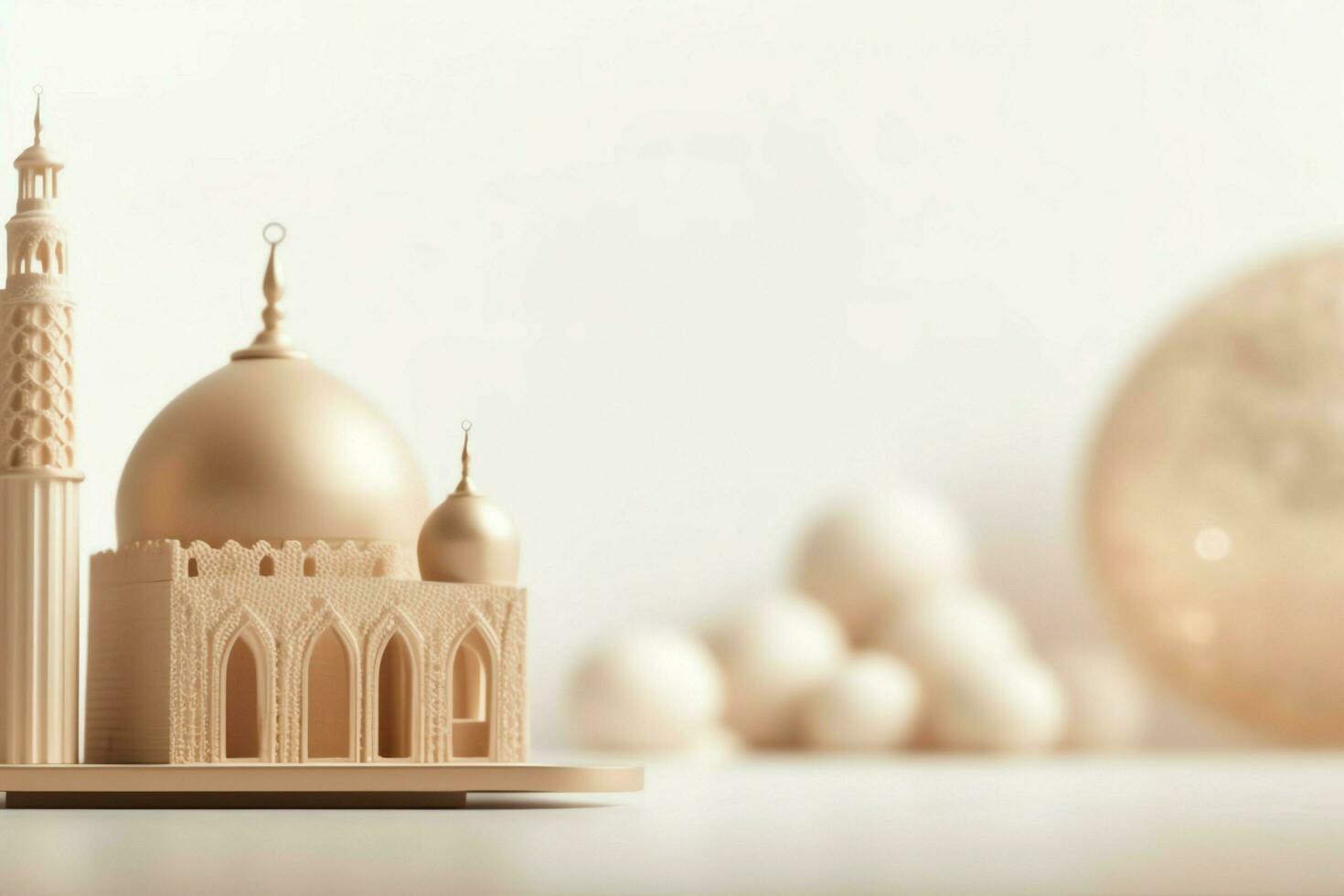 Eid mubarak and ramadan kareem greetings with copy space. Eid al fitr islamic lantern and mosque concept by AI Generated photo