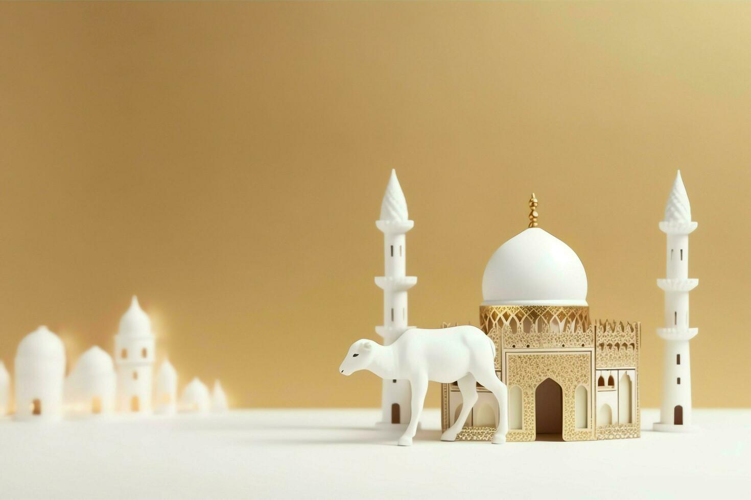 Eid mubarak and ramadan kareem greetings with copy space. Eid al fitr islamic lantern and mosque concept by AI Generated photo