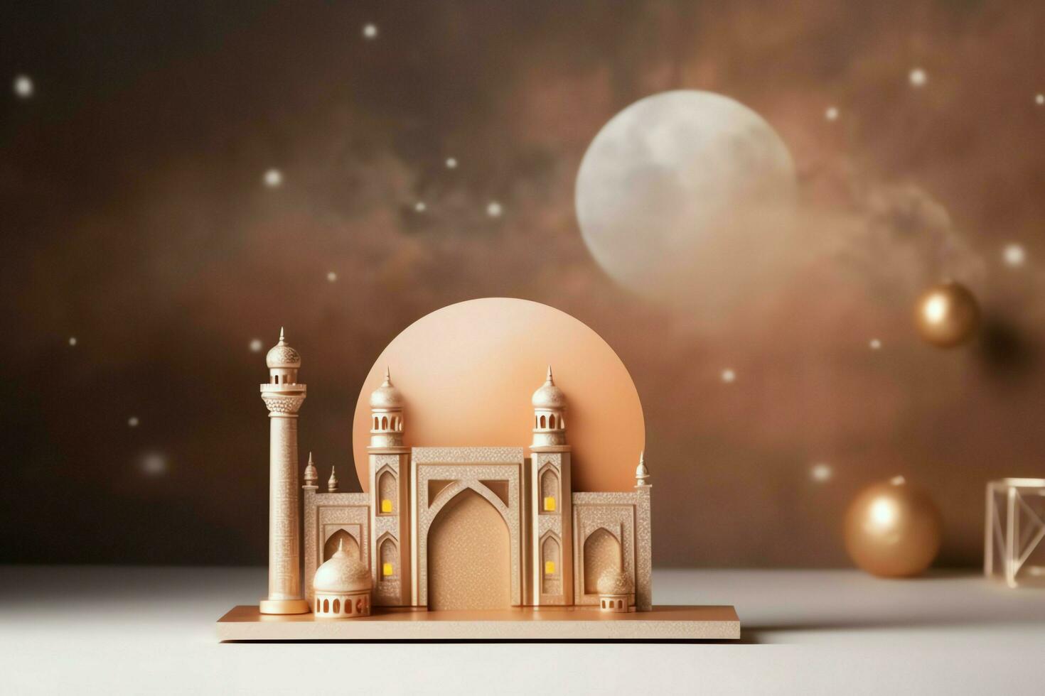 eid Mubarak y Ramadán kareem saludos con Copiar espacio. eid Alabama fitr islámico linterna y mezquita concepto por ai generado foto