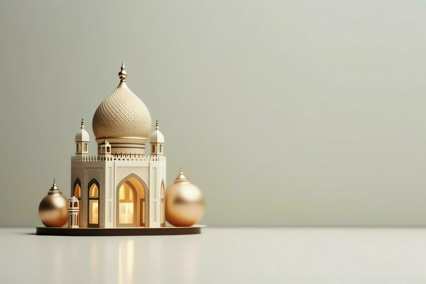 Eid mubarak and ramadan kareem greetings with copy space. Eid al fitr islamic lantern and mosque concept by AI Generated photo