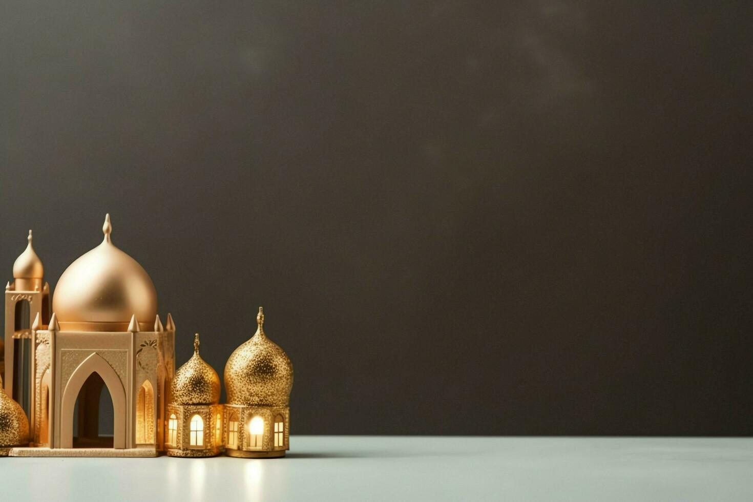 Eid mubarak and ramadan kareem greetings with copy space. Eid al fitr islamic lantern and mosque concept by AI Generated photo