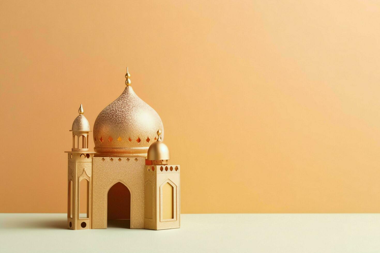 Eid mubarak and ramadan kareem greetings with copy space. Eid al fitr islamic lantern and mosque concept by AI Generated photo