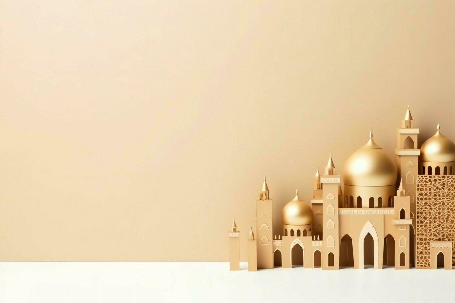 Eid mubarak and ramadan kareem greetings with copy space. Eid al fitr islamic lantern and mosque concept by AI Generated photo