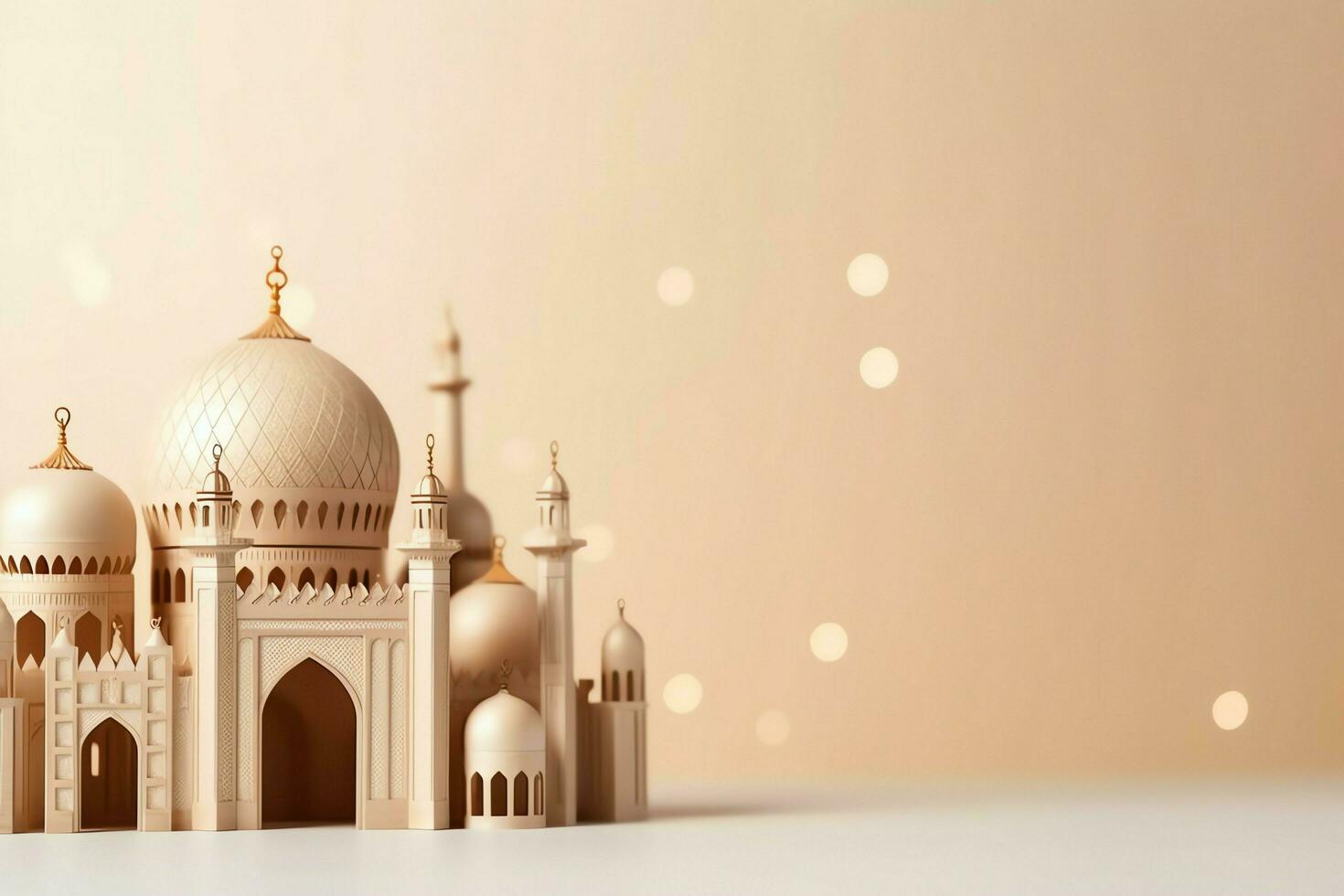 Eid mubarak and ramadan kareem greetings with copy space. Eid al fitr islamic lantern and mosque concept by AI Generated photo