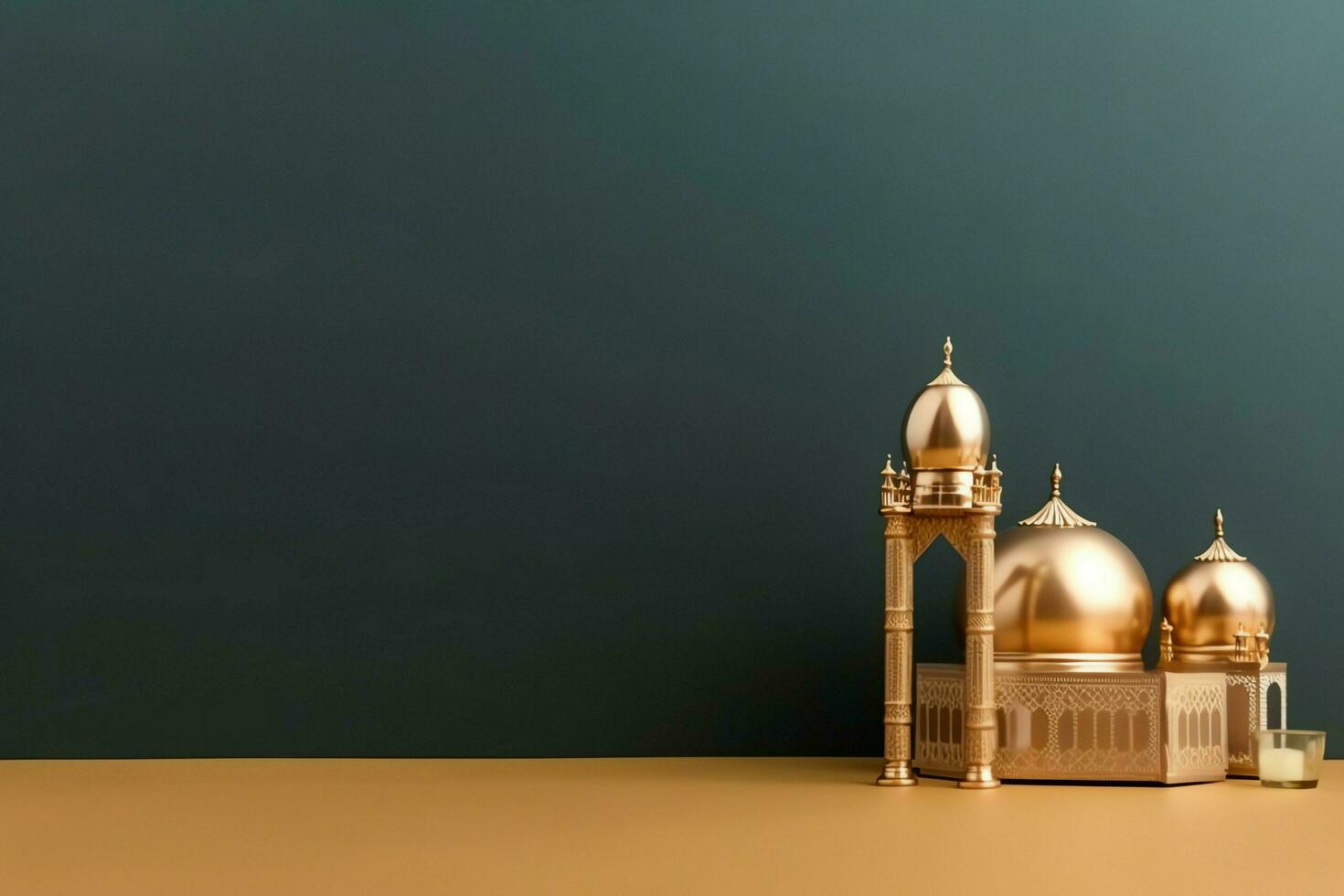 Eid mubarak and ramadan kareem greetings with copy space. Eid al fitr islamic lantern and mosque concept by AI Generated photo