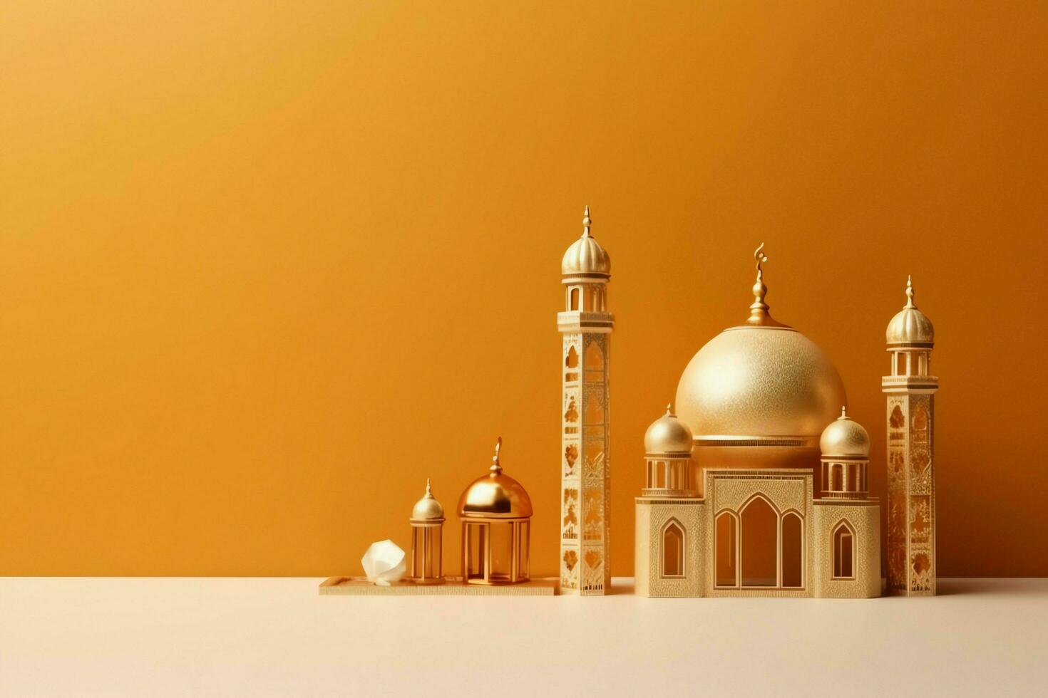 Eid mubarak and ramadan kareem greetings with copy space. Eid al fitr islamic lantern and mosque concept by AI Generated photo
