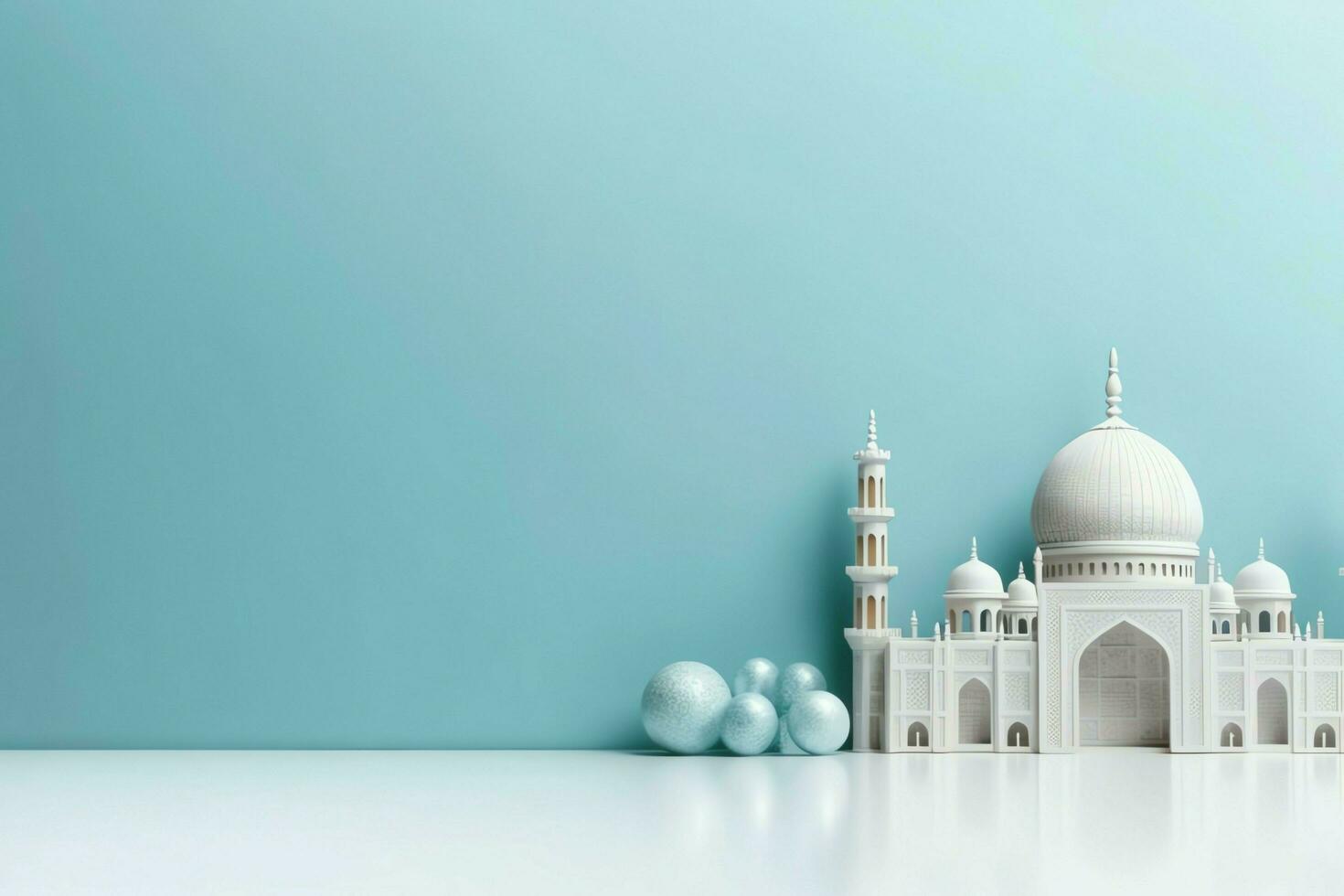 Eid mubarak and ramadan kareem greetings with copy space. Eid al fitr islamic lantern and mosque concept by AI Generated photo