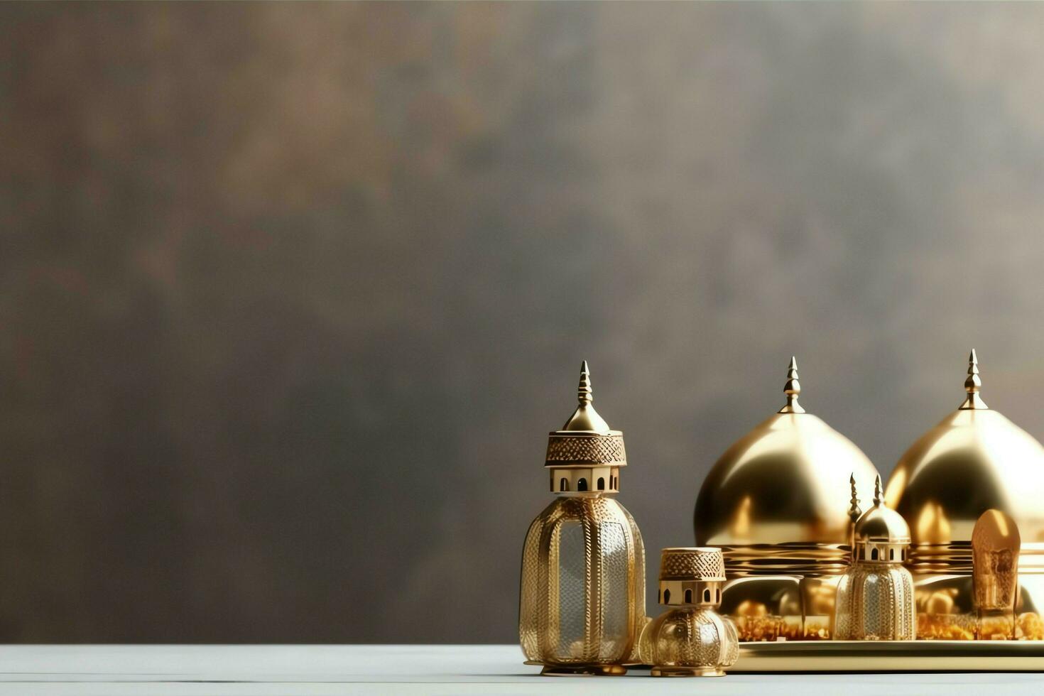 Eid mubarak and ramadan kareem greetings with copy space. Eid al fitr islamic lantern and mosque concept by AI Generated photo